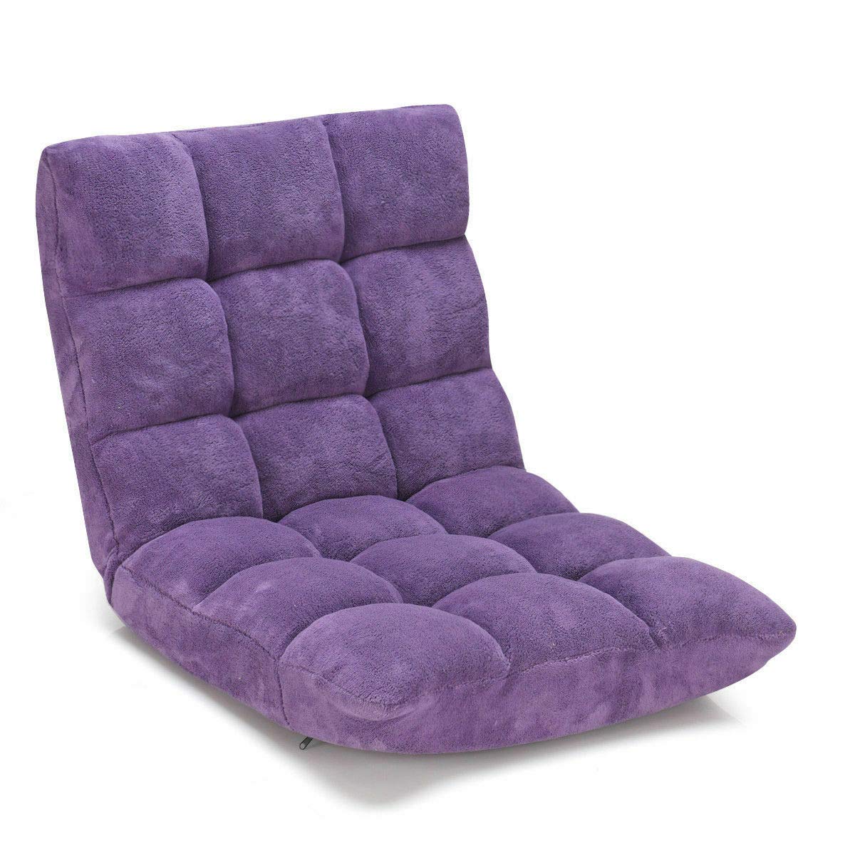 14-Position Adjustable Floor Chair - Foldable Gaming Sofa with Cushion (Purple) for Living Room, Bedroom, or Game Room Comfort