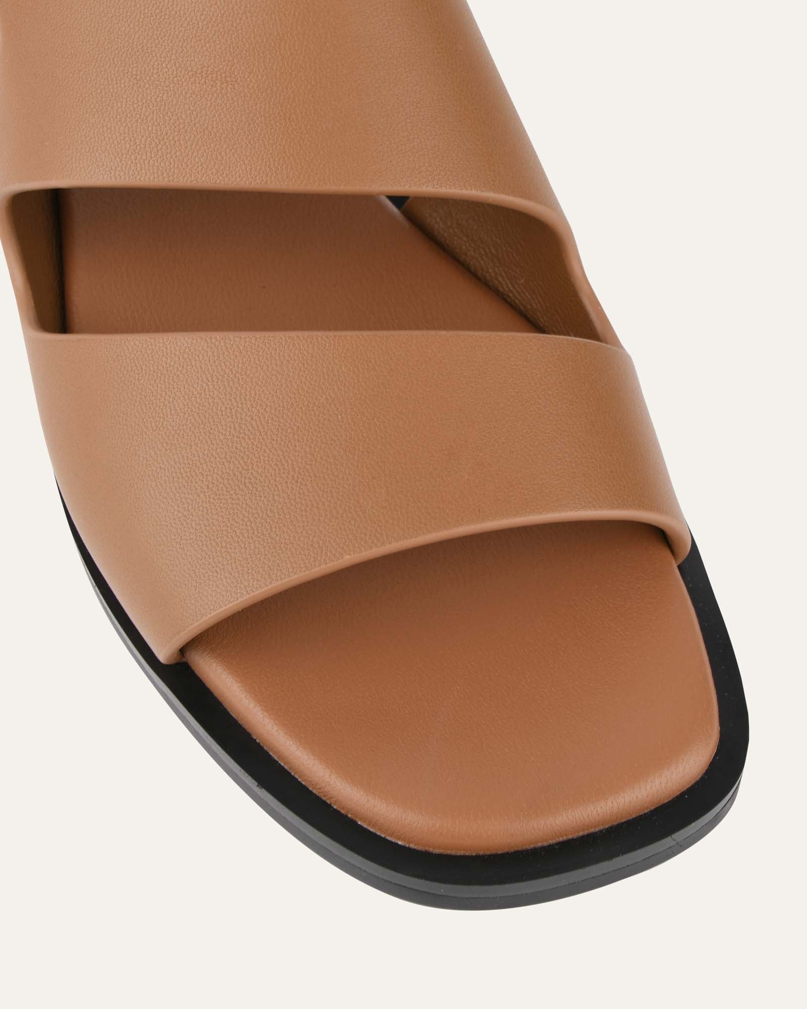 Sadie Flat Sandals for Women - Genuine Caramel Leather Comfortable Summer Slides - Perfect for Beach, Vacation, and Casual Outings
