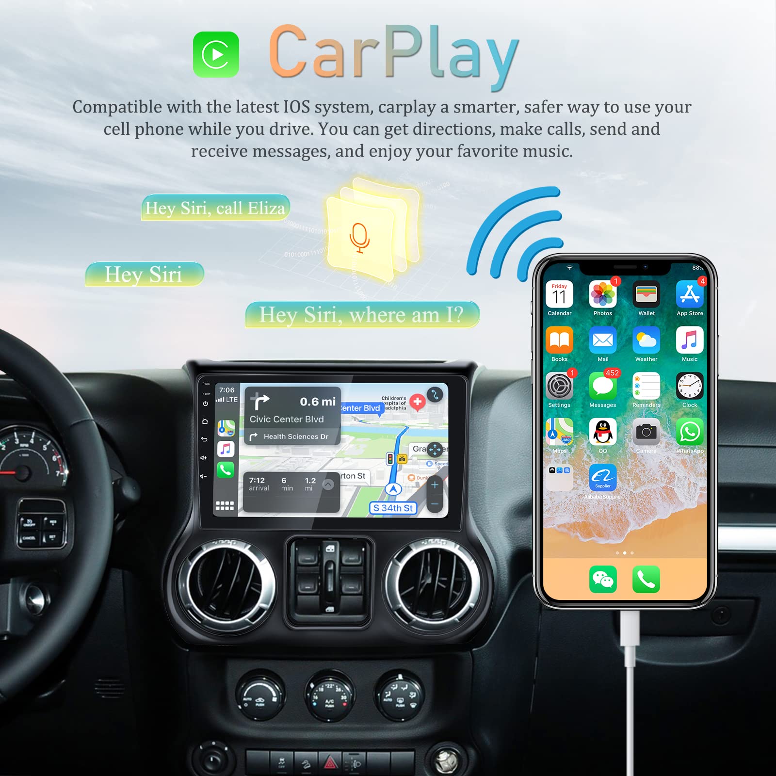 2+64GB Android 13 Car Stereo for Jeep Wrangler 2011-2014 | 10.1