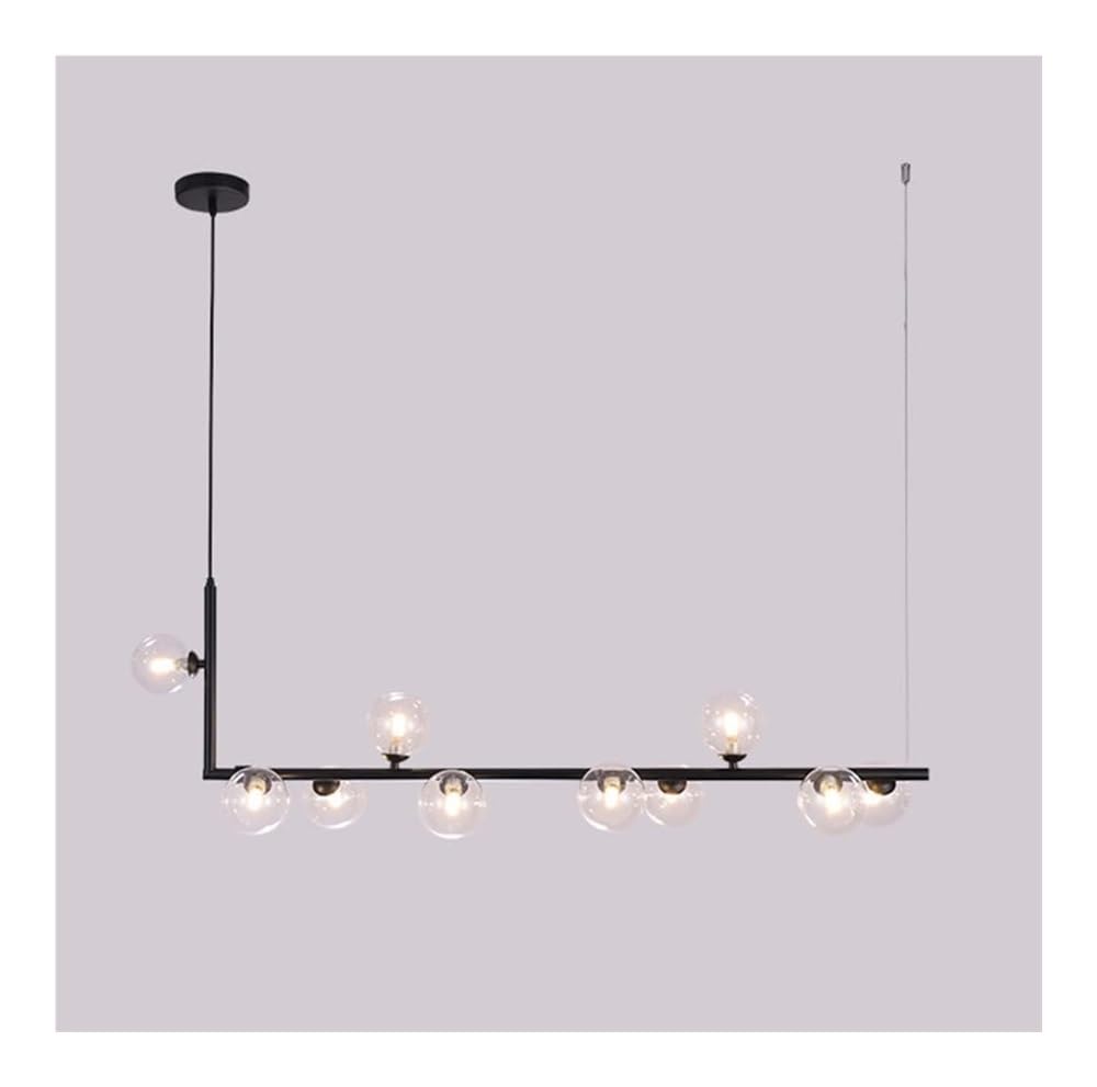 Modern Linear Chandelier - Blown Glass Pendant Light with Black & Gold Finish | Mid-Century Industrial Sputnik Style Hanging Lamp for Dining Room & Living Room Decor | 10-Light Strip Ceiling Fixture (Black) | Perfect for Contemporary Homes, Restaurants, and Office Spaces