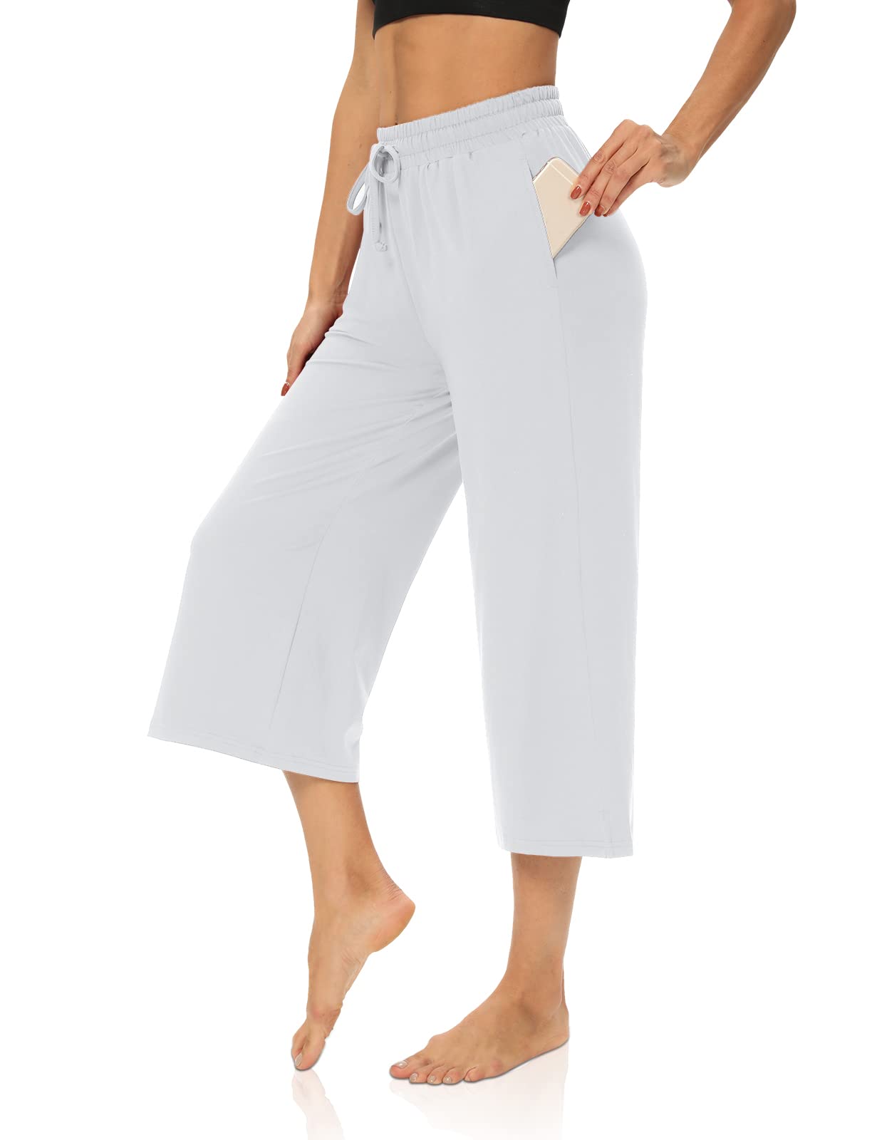 DIBAOLONG Women's Capri Pants - Loose Fit Yoga Pants with Wide Leg & Drawstring Waist | Comfortable Lounge Pajama Capris Sweatpants with Pockets | Perfect for Yoga, Home Wear & Casual Outings