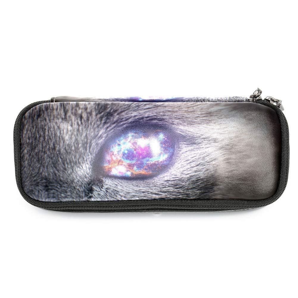 MAPOLO Leather Pencil Case with Mysterious Cat Eye & Purple Galaxy Design - Makeup Pouch & Stationery Organizer for School, Office & Travel | Perfect Gift for Students, Kids & Professionals