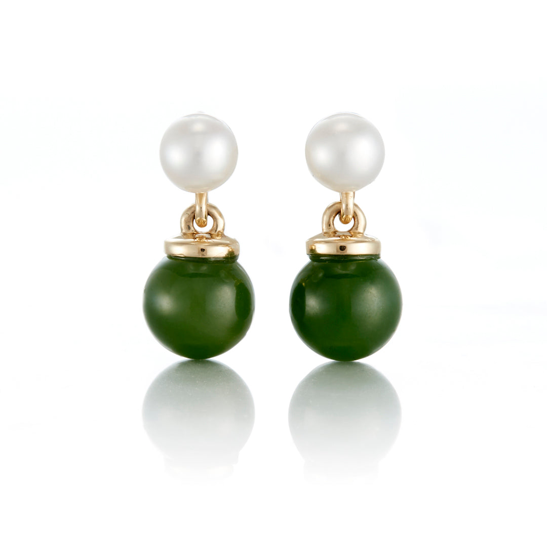 Natural Pearl & Green Nephrite Jade Drop Earrings for Women - Elegant Handmade Dangle Earrings for Weddings, Parties & Special Occasions