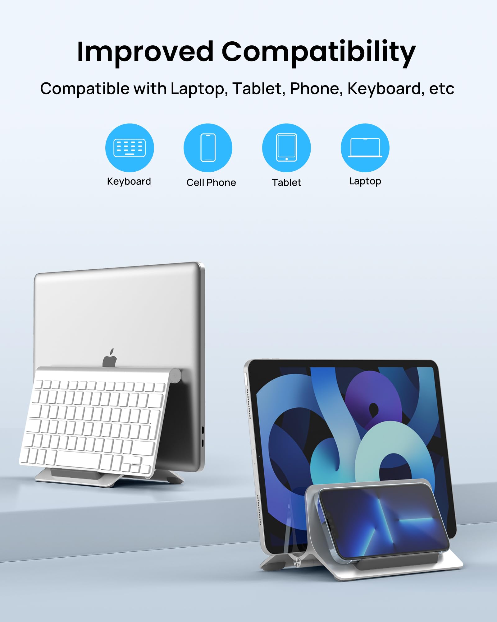 SODI Vertical Laptop Stand for Desk - Aluminum Gravity Auto Lock MacBook Holder Dock | Compatible with MacBook Pro & Air (Silver) | Perfect for Home Office, Workspace & Desk Organization