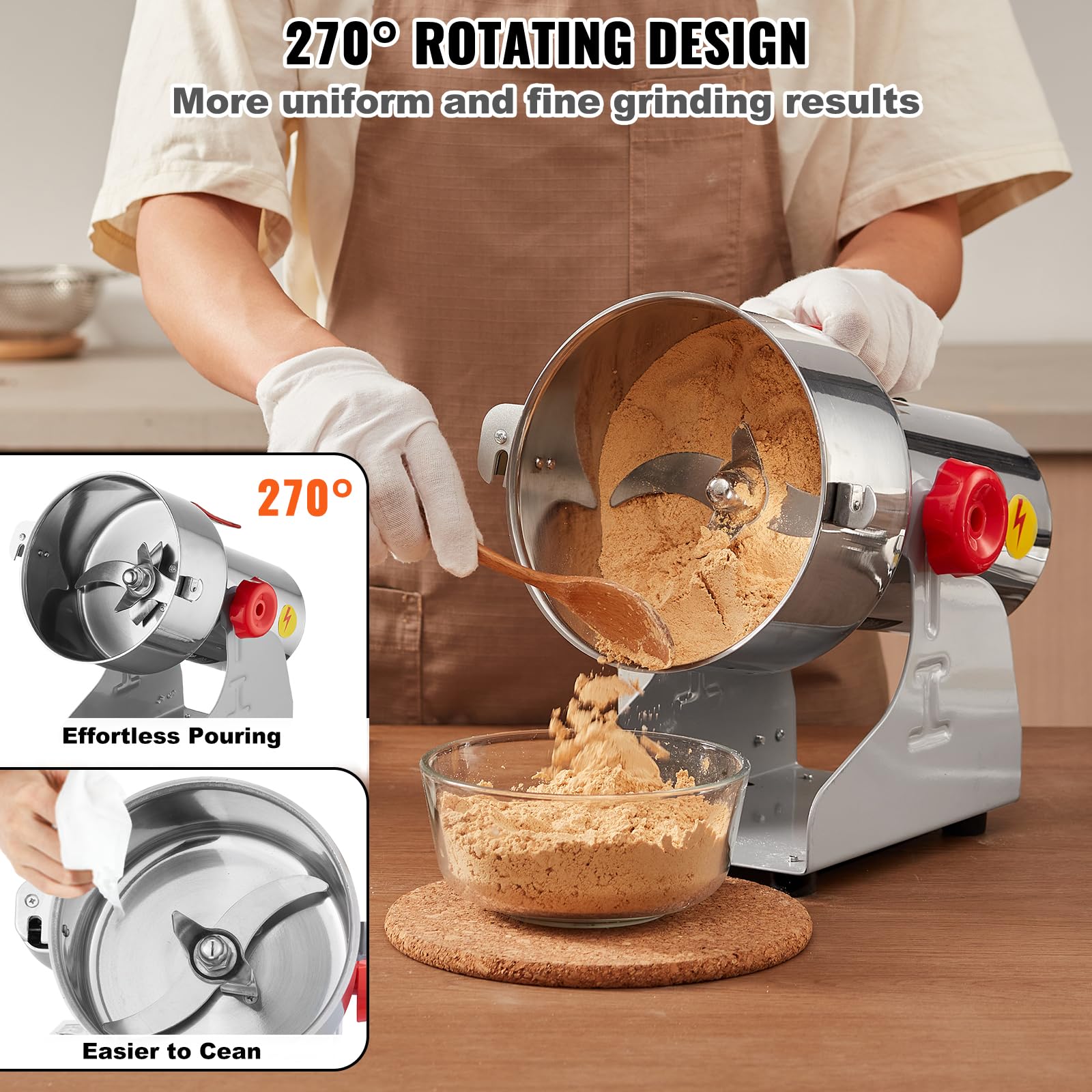 VEVOR 1000g Electric Grain Mill Grinder - 3000W High-Speed Commercial Spice Grinder | Stainless Steel Powder Machine for Coffee, Corn, Pepper & Dry Grains | Perfect for Bakeries, Coffee Shops & Home Kitchens