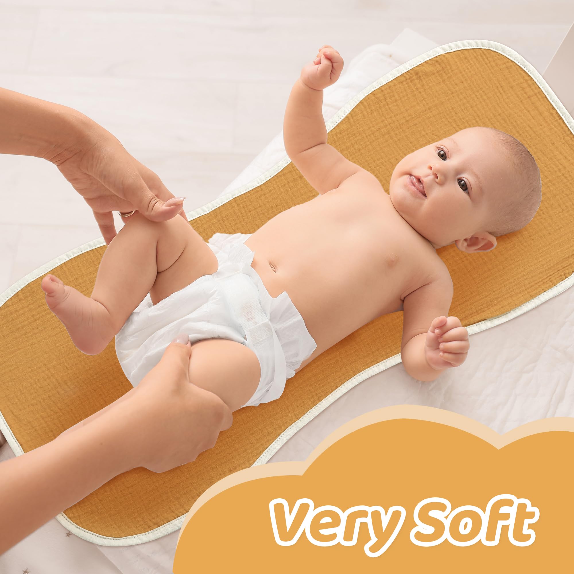 HOMBYS Washable Waterproof Baby Changing Pad Cover - 100% Cotton Muslin Changing Table Pad Liner (3 Pack, Cream White/Ginger/Rainbow) for Nursery, Diaper Changing Station & Travel