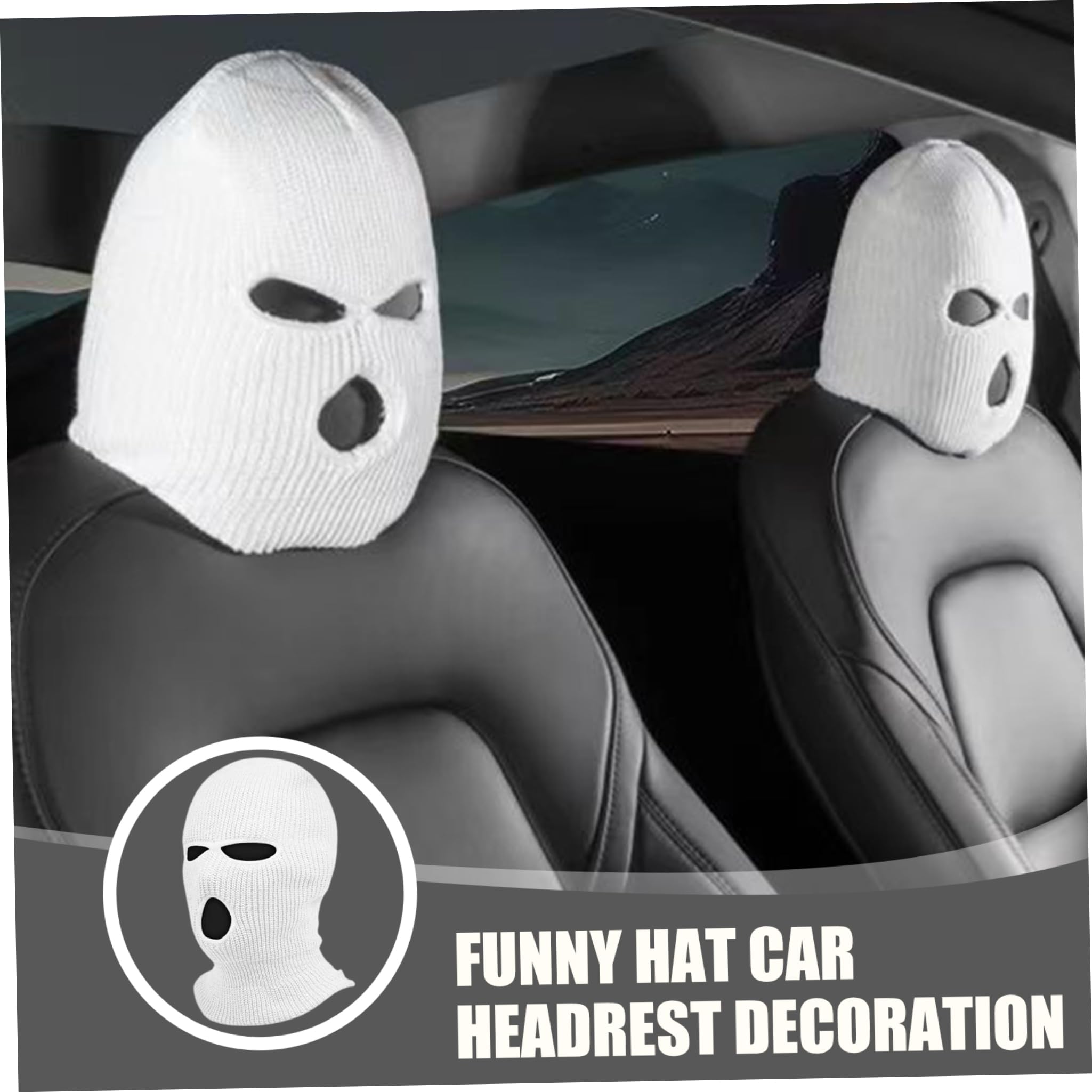 Universal Funny Face Car Headrest Covers 2Pcs - 3 Hole Front Seat Headrest Protectors, Soft Acrylic Fiber Decorative Covers for Cars - Perfect for Personalizing & Protecting Vehicle Interior