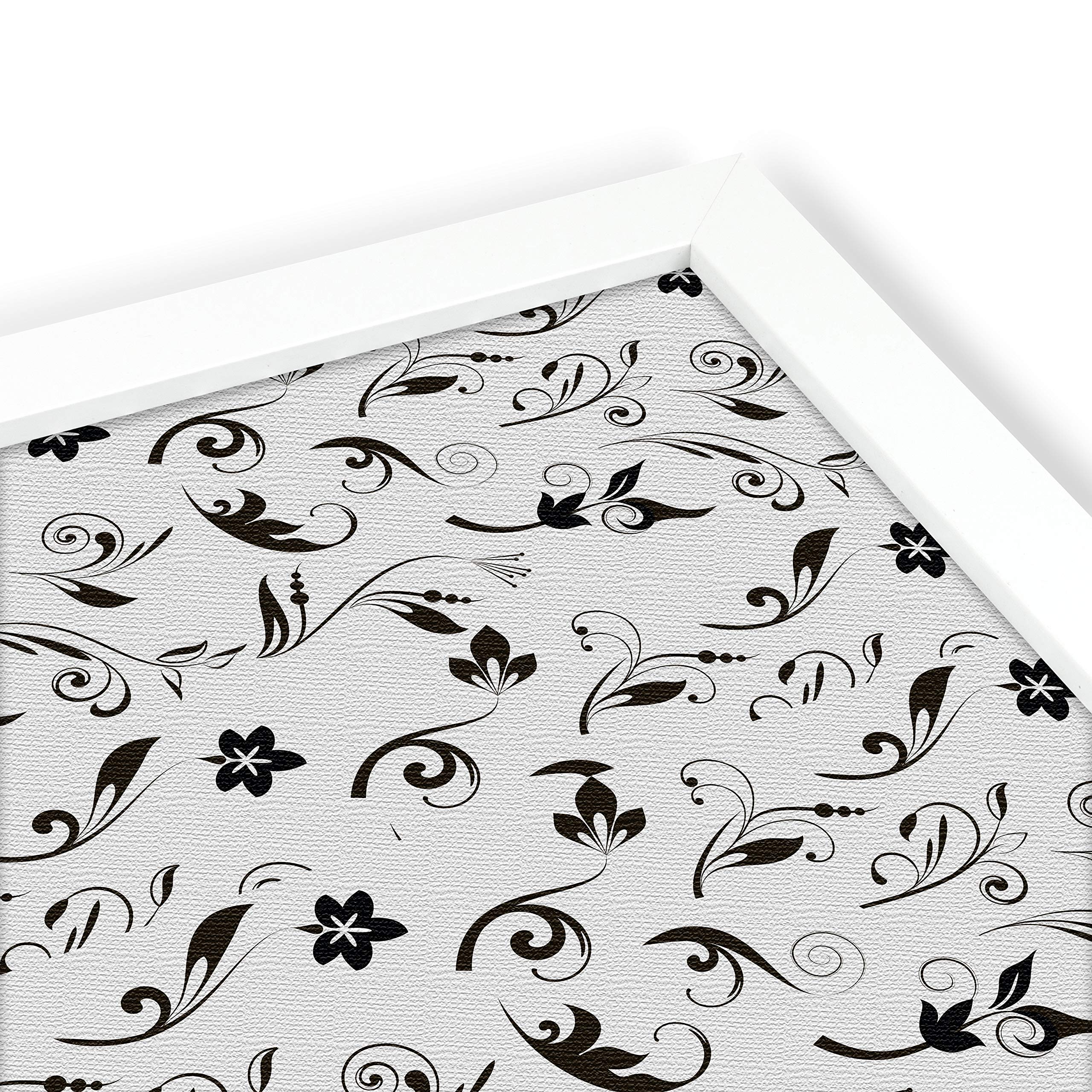 ArtToFrames 36x24 Inch Floral Cork Bulletin Board - 2x3 Feet Custom Fabric Canvas Pin Board with Black Flower Design, White Satin Frame (PinPix-123-36x24_FRBW26074) - Perfect for Home Office, Classroom Decor or Gift Idea