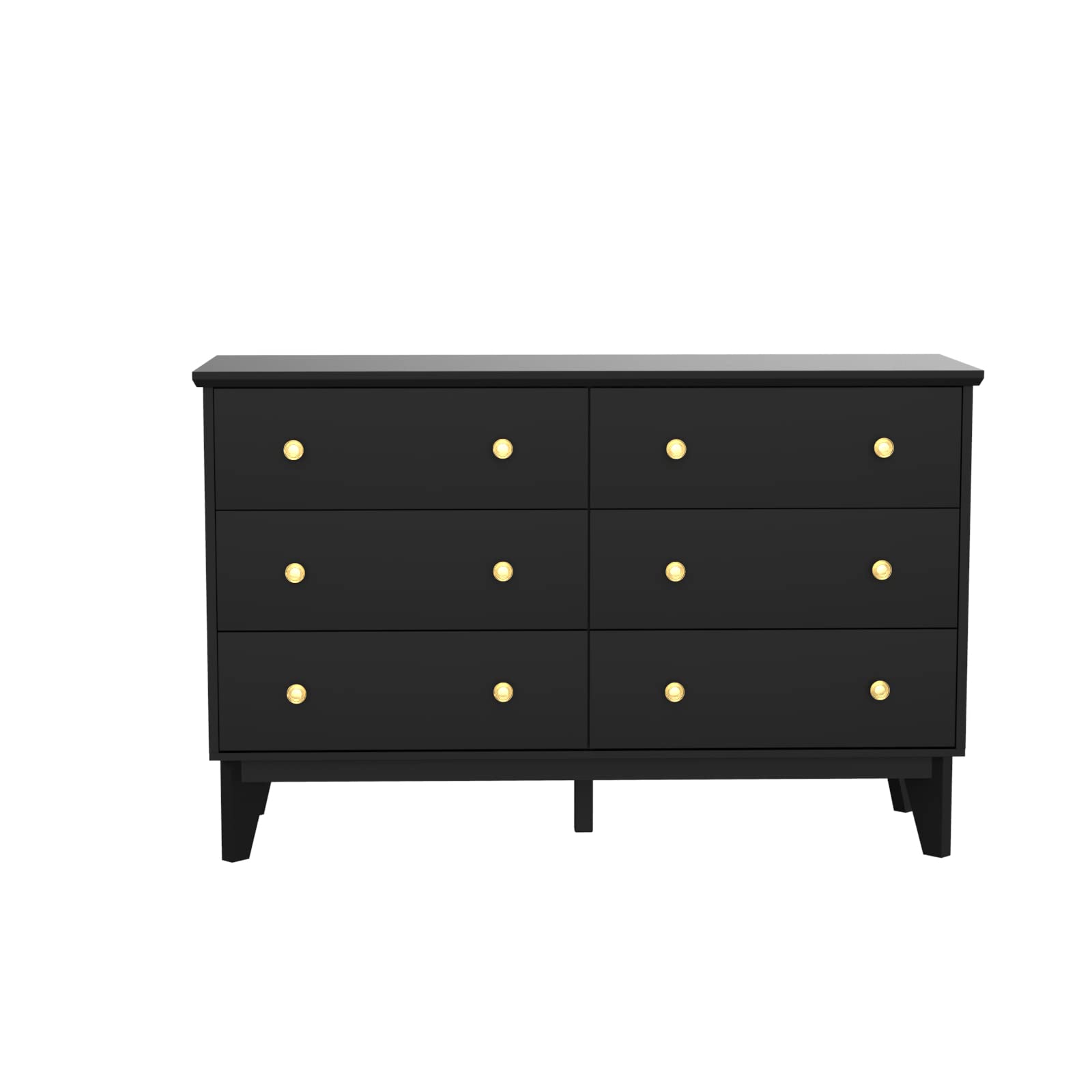 JOZZBY 6-Drawer Black Dresser with Metal Handles - Modern Wooden Storage Chest for Bedroom, Living Room, Hallway & Entryway - 47.25