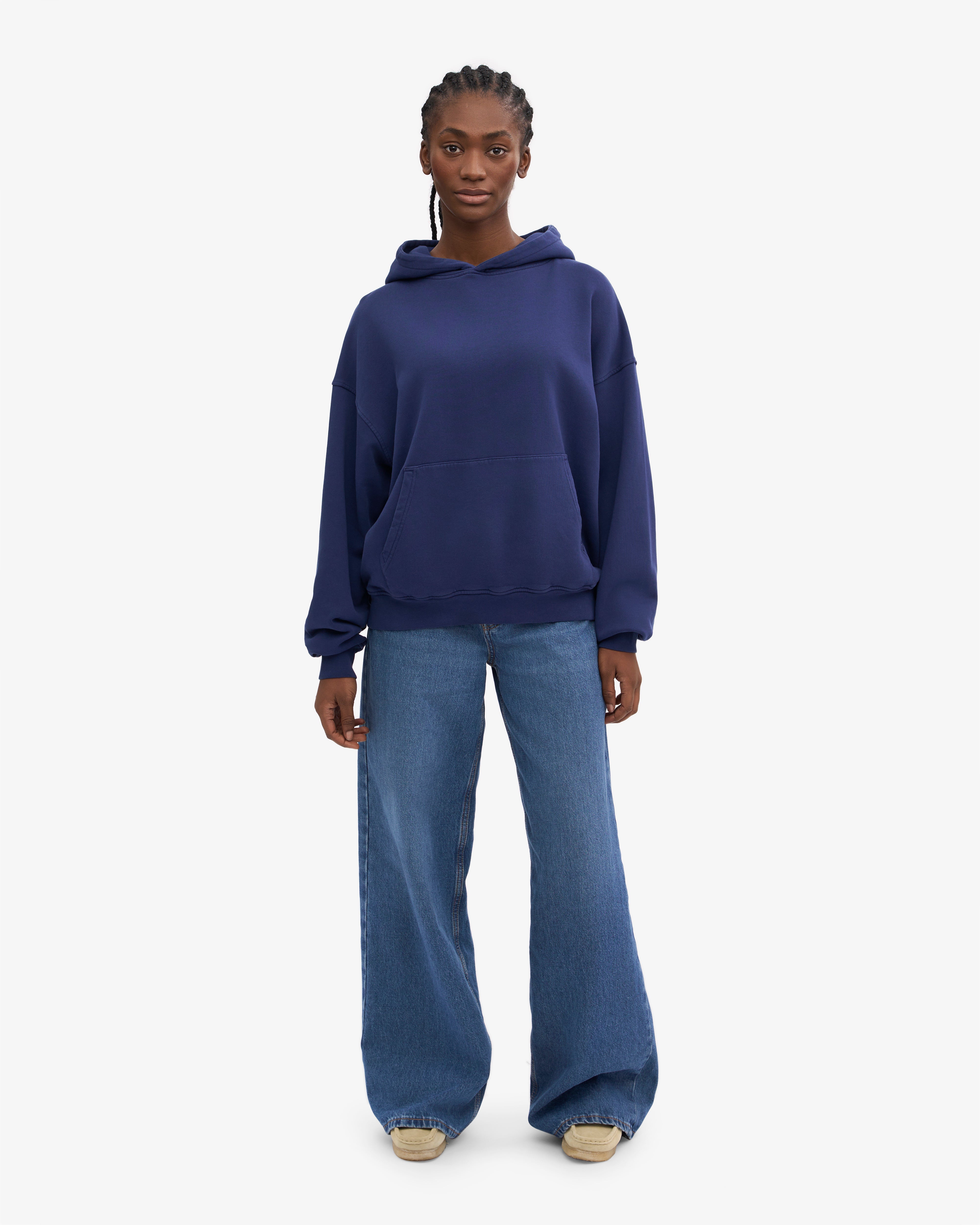 Organic Oversized Hoodie - Soft & Comfortable Unisex Pullover Sweatshirt - Marine Blue - Perfect for Casual Wear, Lounging & Outdoor Activities