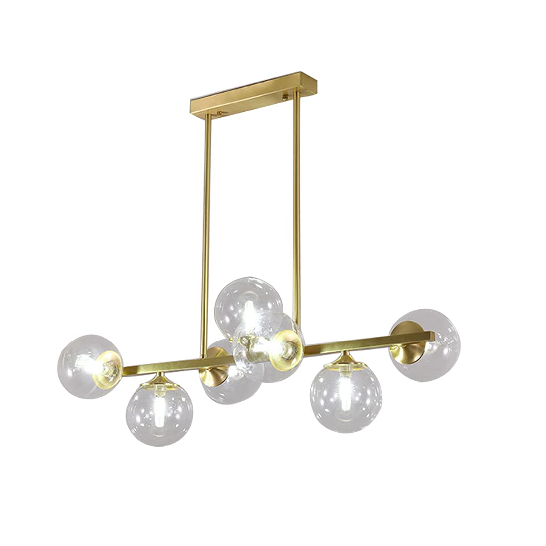 Bepuzz 7-Light Modern Glass Sputnik Chandelier - Gold Brushed Brass Linear Hanging Pendant Light - Molecule Ceiling Fixture for Bedroom, Living Room, Dining Room, Hallway - Clear Shade, 7-Light - Perfect for Contemporary Home Decor & Statement Lighting