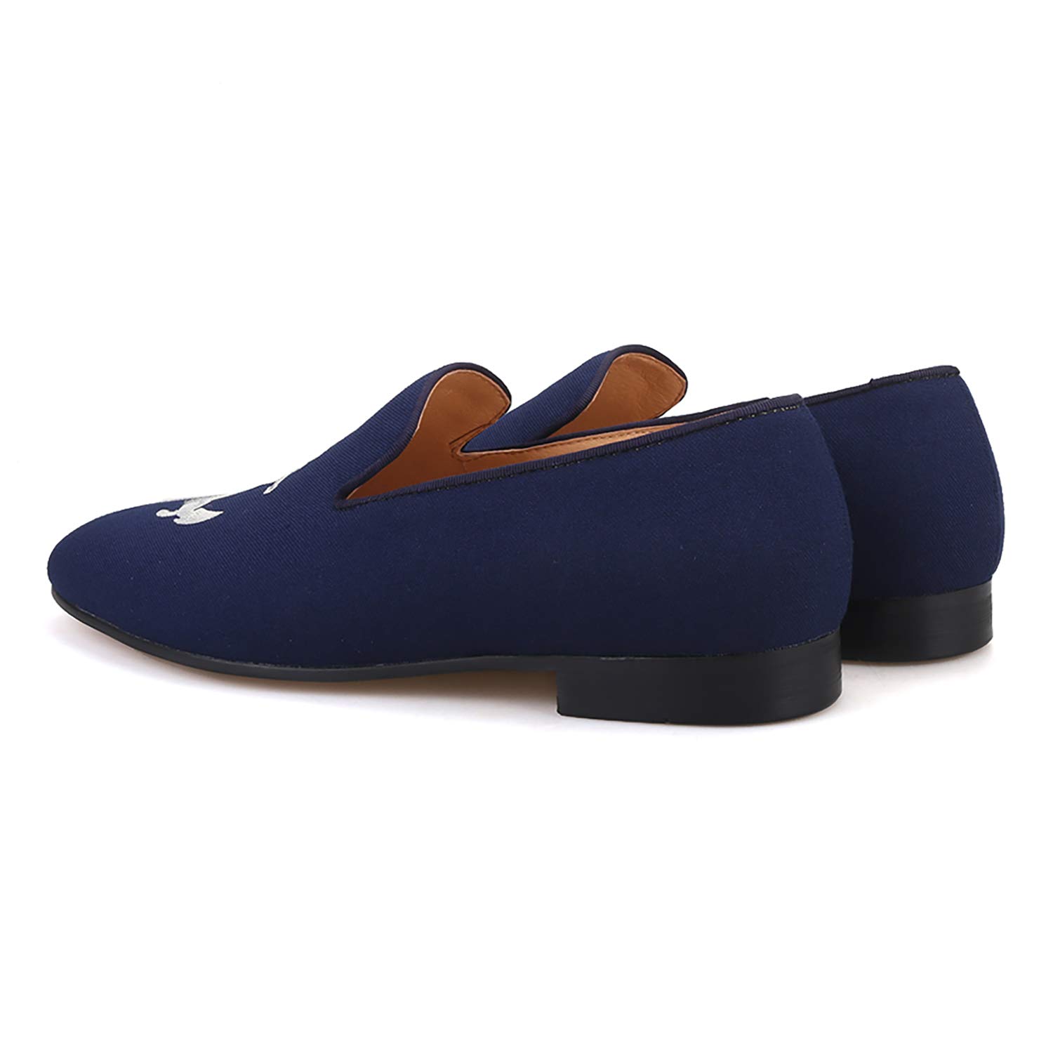HI&HANN Men's Canvas Loafers with Anchor Embroidery - Slip-On Dress Shoes for Casual & Formal Wear - Smoking Slippers & Comfortable Flats for Men - Perfect for Office, Parties, and Everyday Use