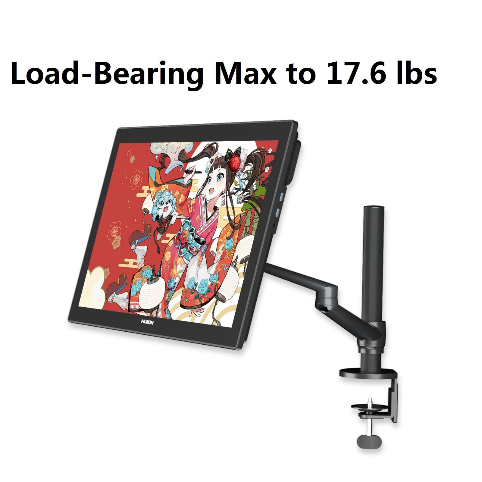 HUION ST410 Single Monitor Arm - Heavy Duty Adjustable Desk Mount with C-Clamp/Grommet, Full Motion VESA Bracket for 13-32 Inch Screens up to 17.6lbs - Perfect for Home Office, Gaming & Workspace Setup