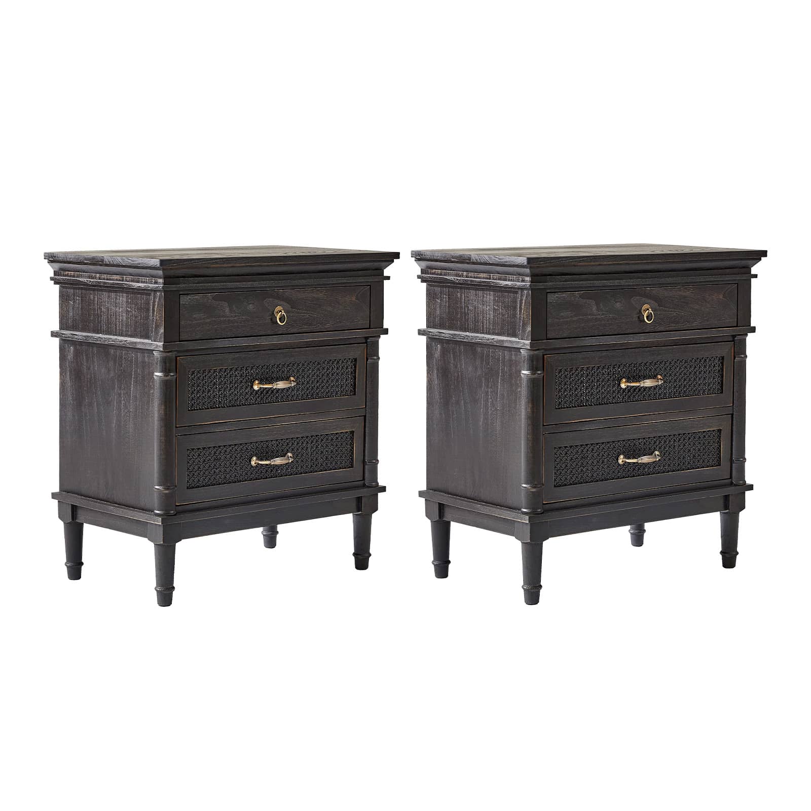 Emilio 3-Drawer Solid Wood Nightstand with USB Charging Port - Modern Bedside Table for Bedroom, Living Room & Office - Perfect for Charging Devices & Storage