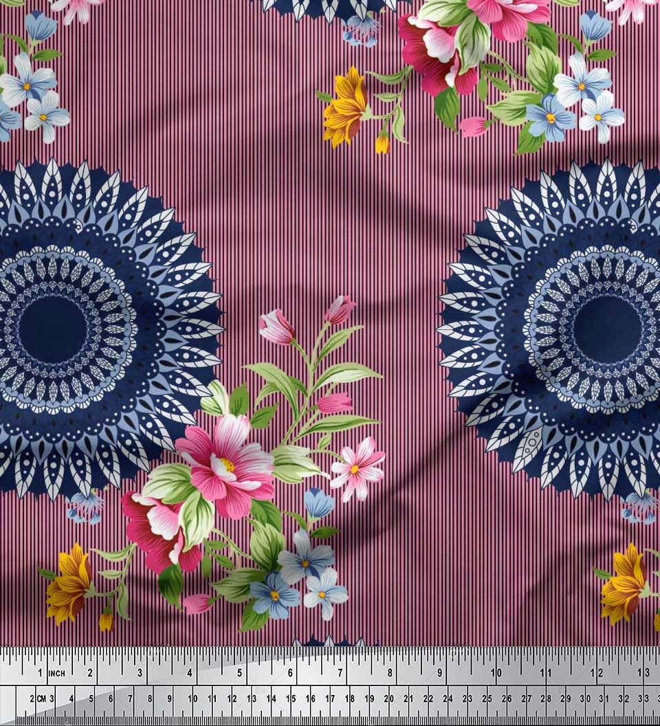 Soimoi Moss Georgette Brown Fabric by The Yard - 42 Inch Wide Printed Fabric with Stripe, Floral & Mandala Patterns for Dresses, Curtains, DIY Crafts & Home Decor Projects