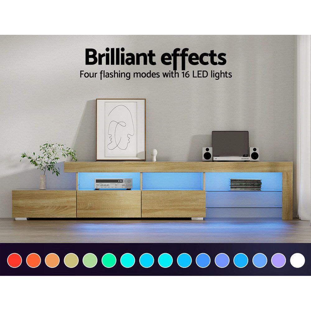 Artiss 86-Inch Entertainment Unit TV Stand with LED Lights - Solid Pine Wood TV Cabinet for Living Room, Bedroom & Home Theater