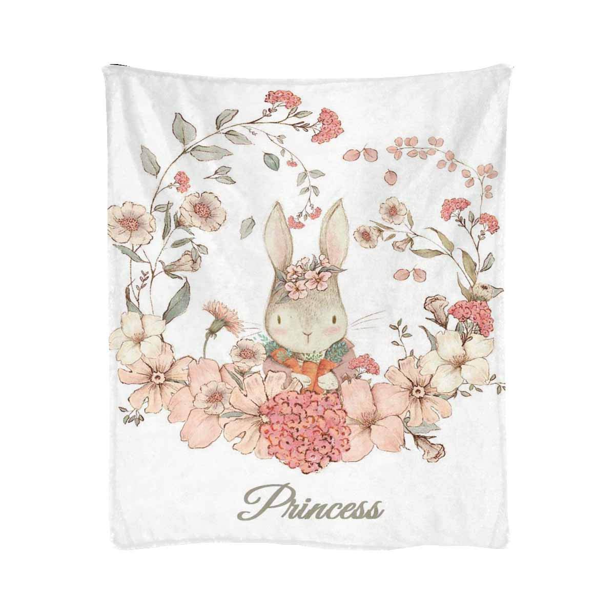 Personalized Floral Easter Bunny Fleece Throw Blanket 40