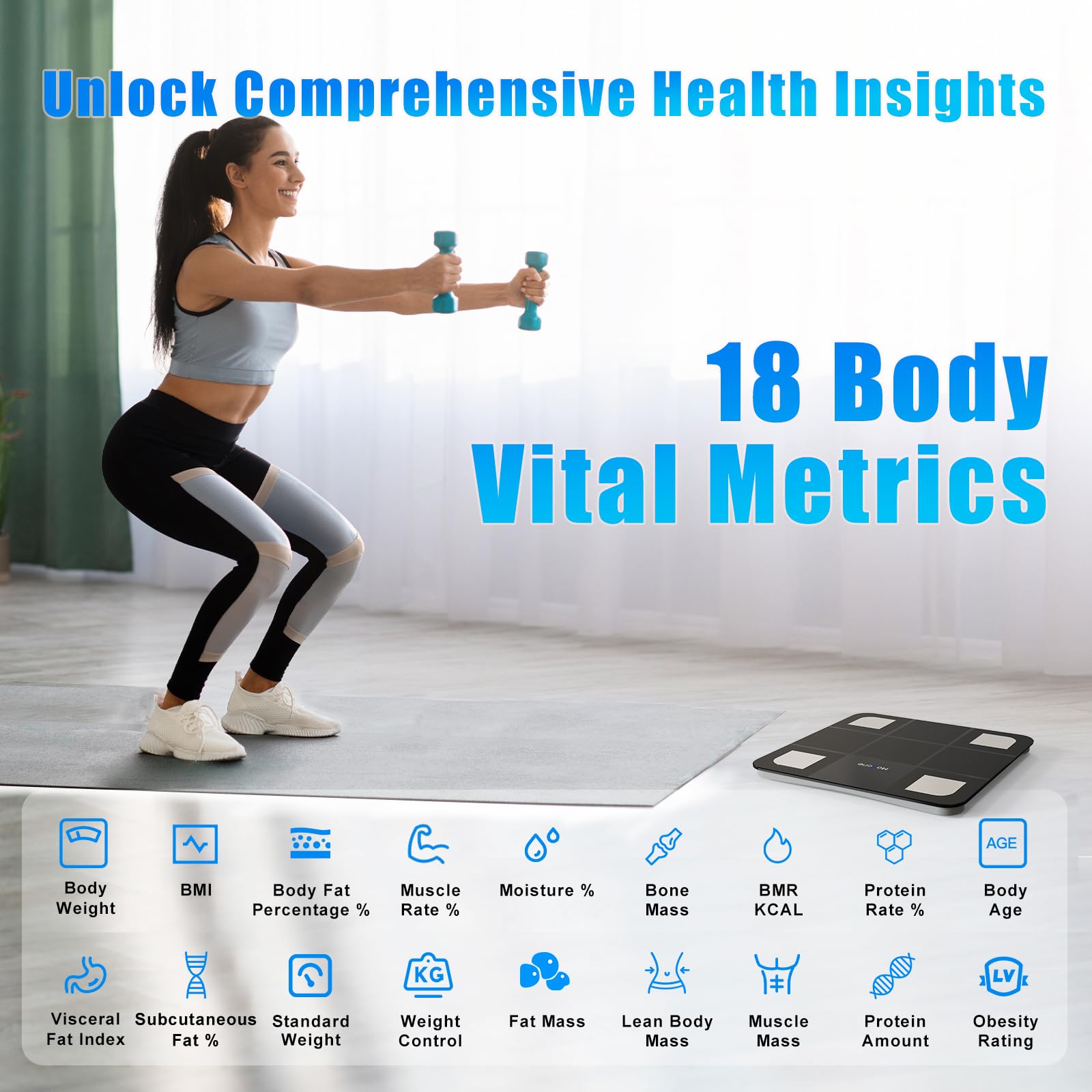 Smart Body Fat Scale with Bluetooth - Digital Bathroom Weight Scale with LED Display & Matte Glass Panel, 18 Body Composition Monitor for Adults & Baby Mode - Perfect for Home Health Tracking & Fitness Goals