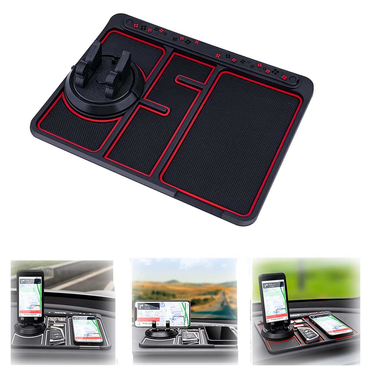 4-in-1 Non-Slip Car Phone Pad - Glow-in-Dark Rotating Mat for Car Holder | Dashboard Organizer