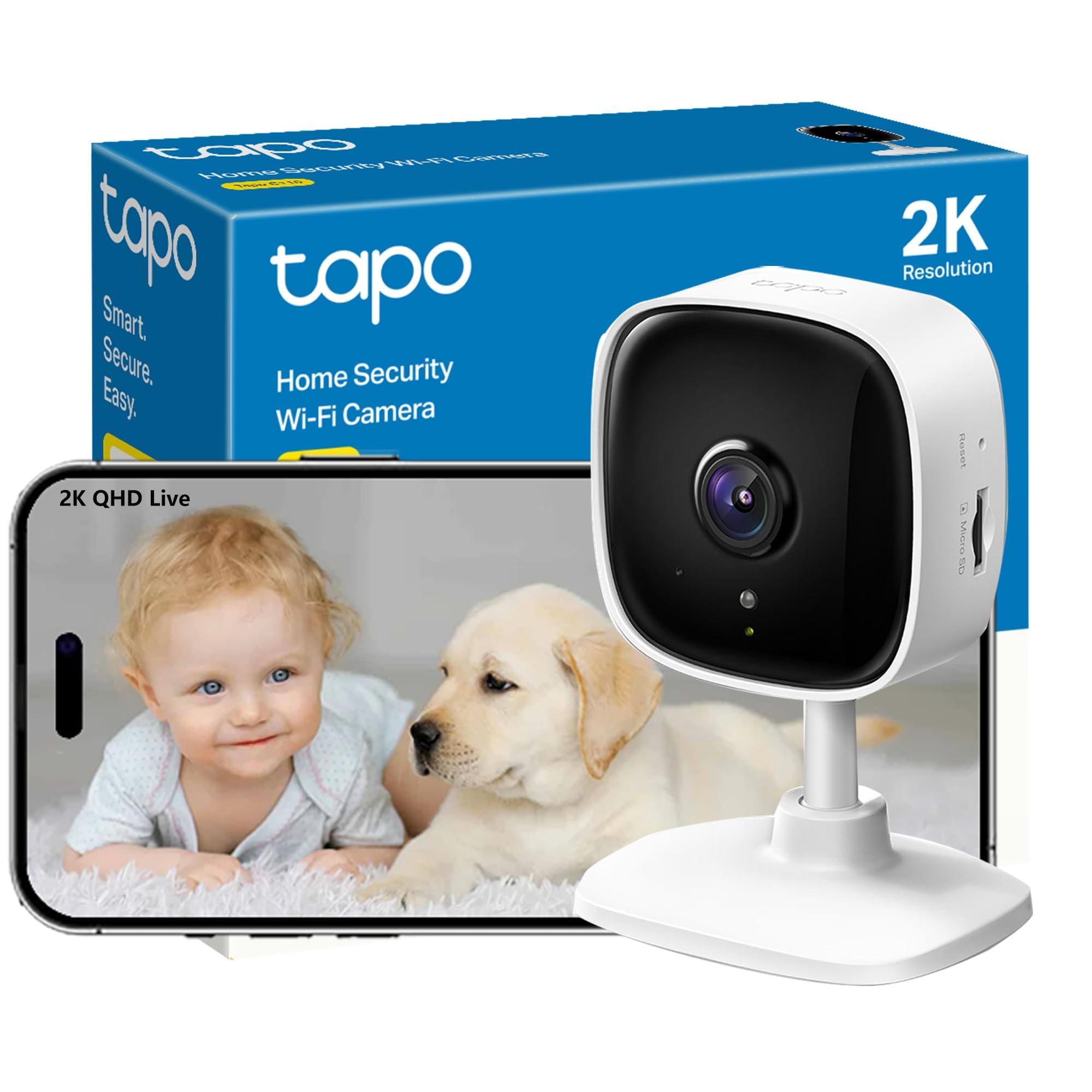 Tapo C110 2K 3MP Indoor Security Camera - WiFi Pet/Baby Monitor with AI Motion Detection, 2-Way Audio & Night Vision, No Monthly Fee, Works with Alexa & Google Home - Perfect for Home, Nursery & Pet Monitoring