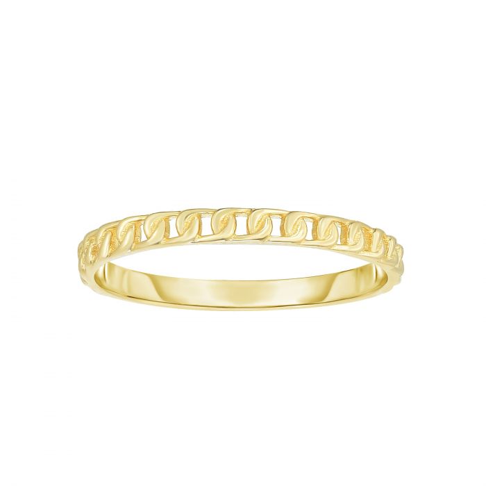 14K Yellow Gold Mini Curb Link Stackable Ring for Women - Elegant Layering Jewelry for Everyday Wear & Special Occasions