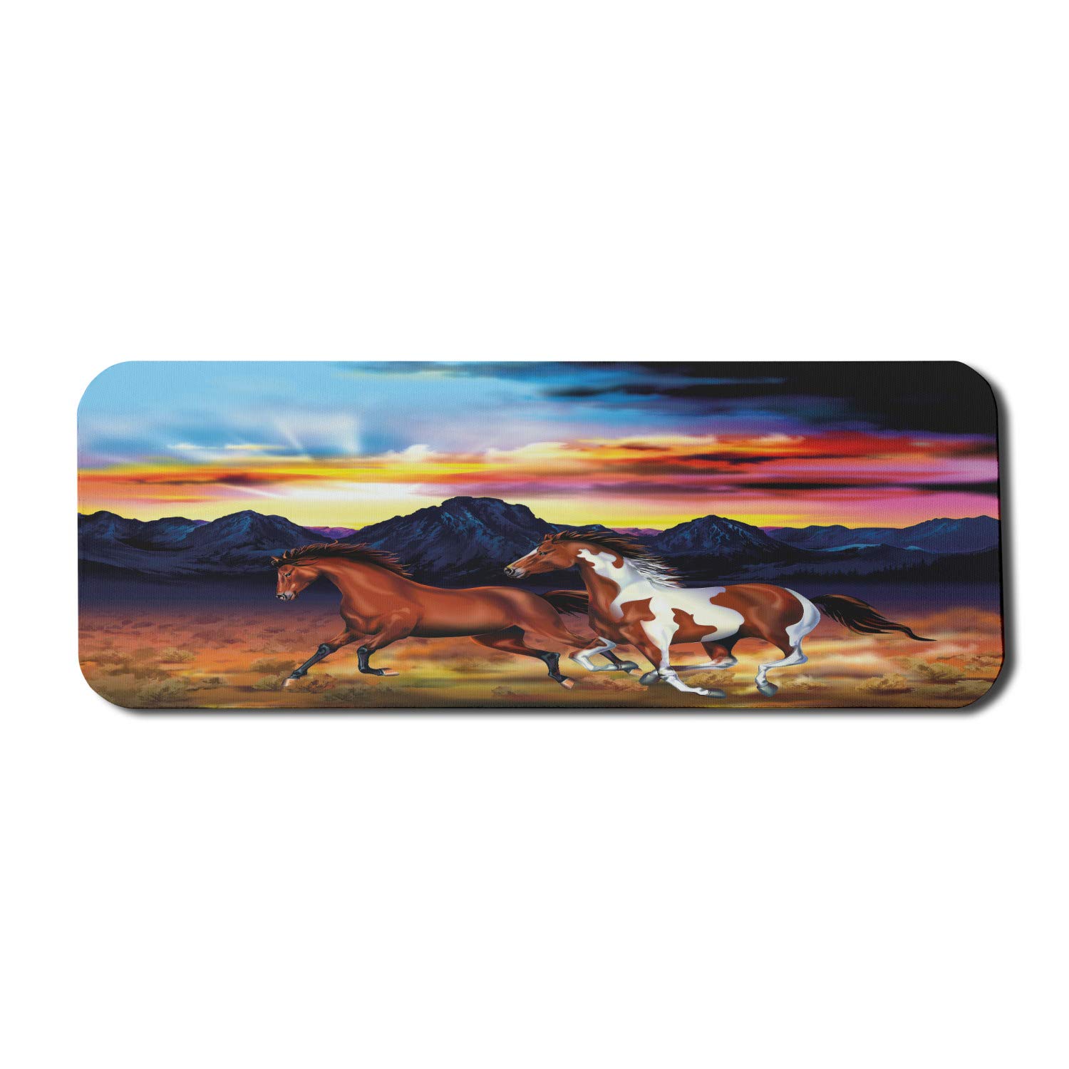 Lunarable Western Computer Mouse Pad - Running Wild Horses at Sunset Rustic Landscape with Colorful Sky Illustration, Non-Slip Rubber Gaming Mousepad (31