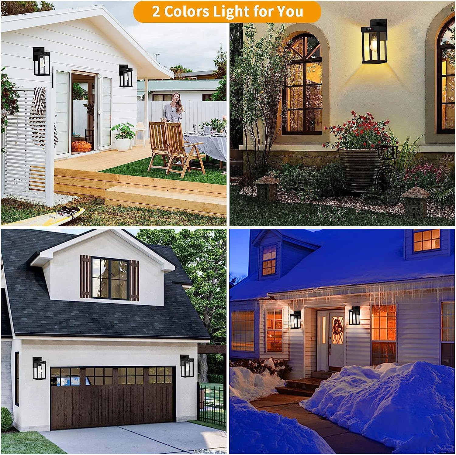 Teilybao Solar Wall Lanterns Outdoor - Waterproof Solar Sconce Lights with 3200K Warm & 6500K White Bulbs, Clear Panel & 3 Lighting Modes - Perfect for Garage, Porch, Patio, Garden, Pathway (2 Pack) - Energy-Efficient Outdoor Lighting for Home Security & Decoration