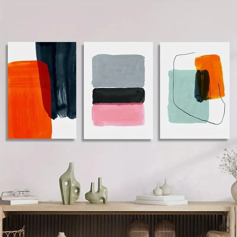 3-Piece Abstract Geometric Line Art Metal Prints - Ready to Hang Wall Decor for Living Room, Bedroom & Office