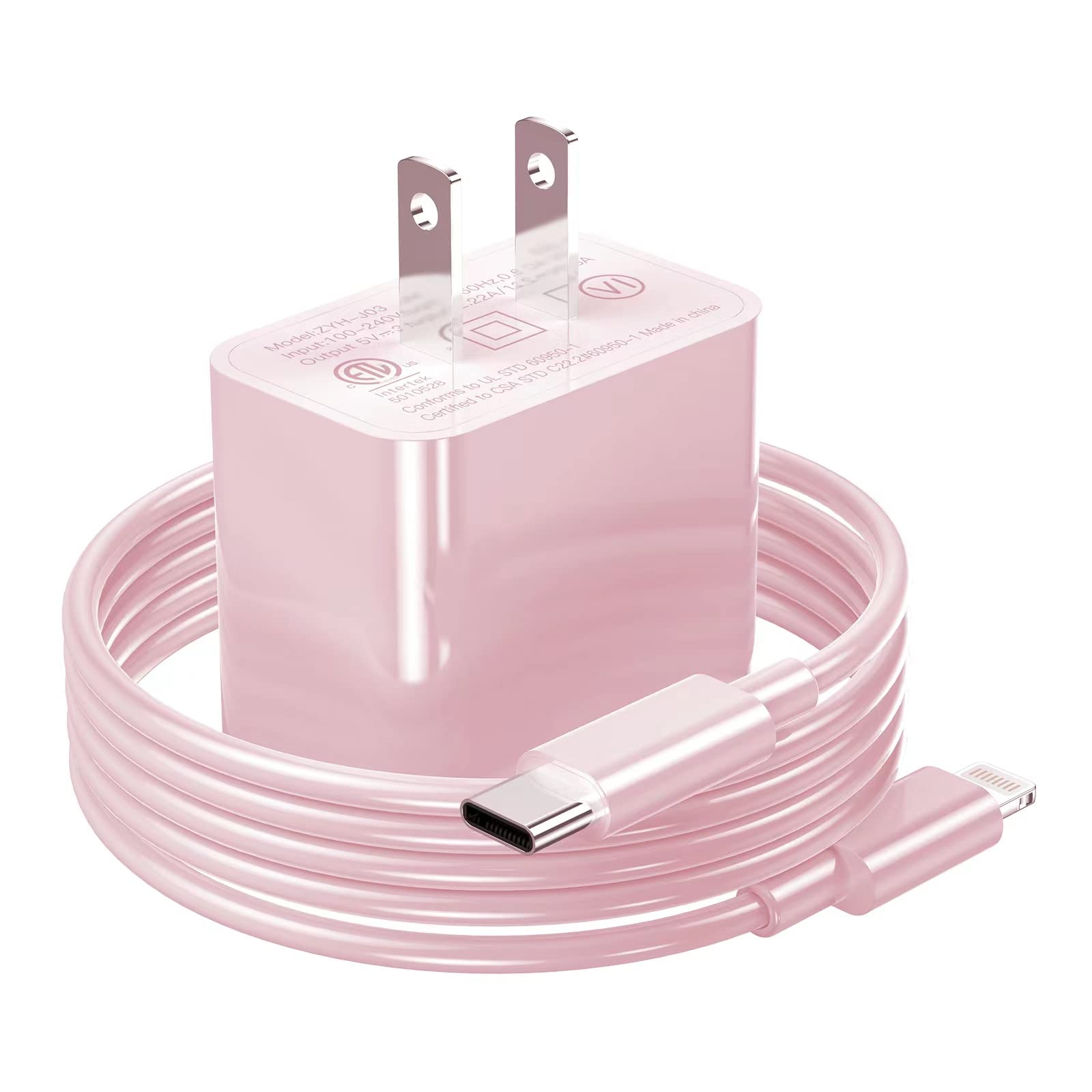 MFI Certified iPhone Fast Charger Block with 6ft USB C to Lightning Cable - Compatible with iPhone 14/13/12/11/Pro/Pro Max, AirPods Pro & iPad Air 3/Mini 4 - Pink (1 Pack) | Perfect for Home, Office & Travel Charging