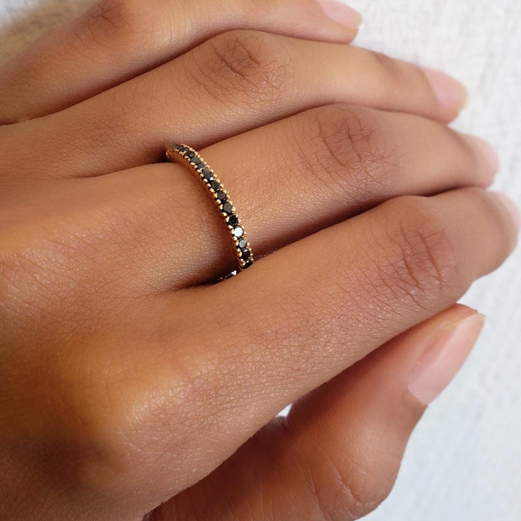 Black Diamond Prong Ring in 14K Yellow Gold - Elegant Wedding Band for Women, Perfect for Engagement & Anniversary Gifts