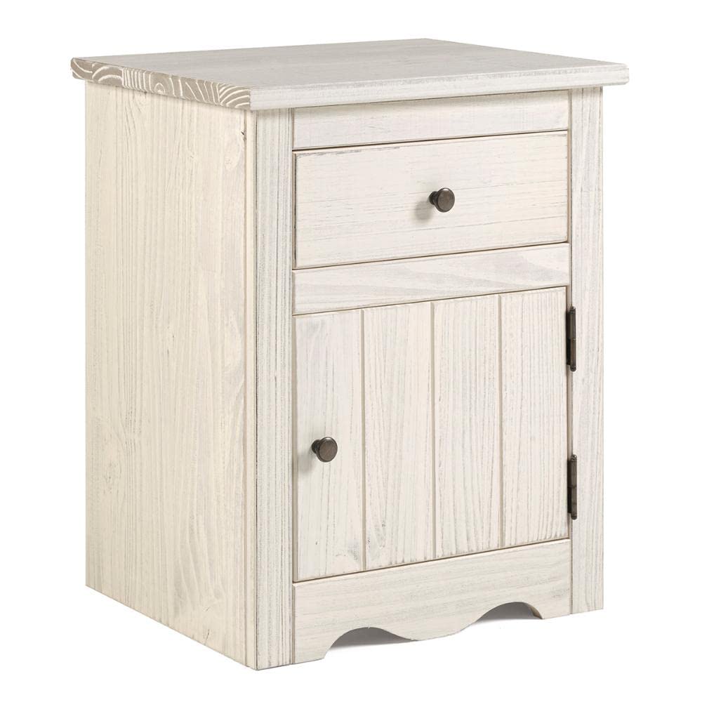 Distressed White Wood Nightstand with 1 Door & 1 Drawer - Bedside Table for Bedroom, Living Room, or Guest Room Storage