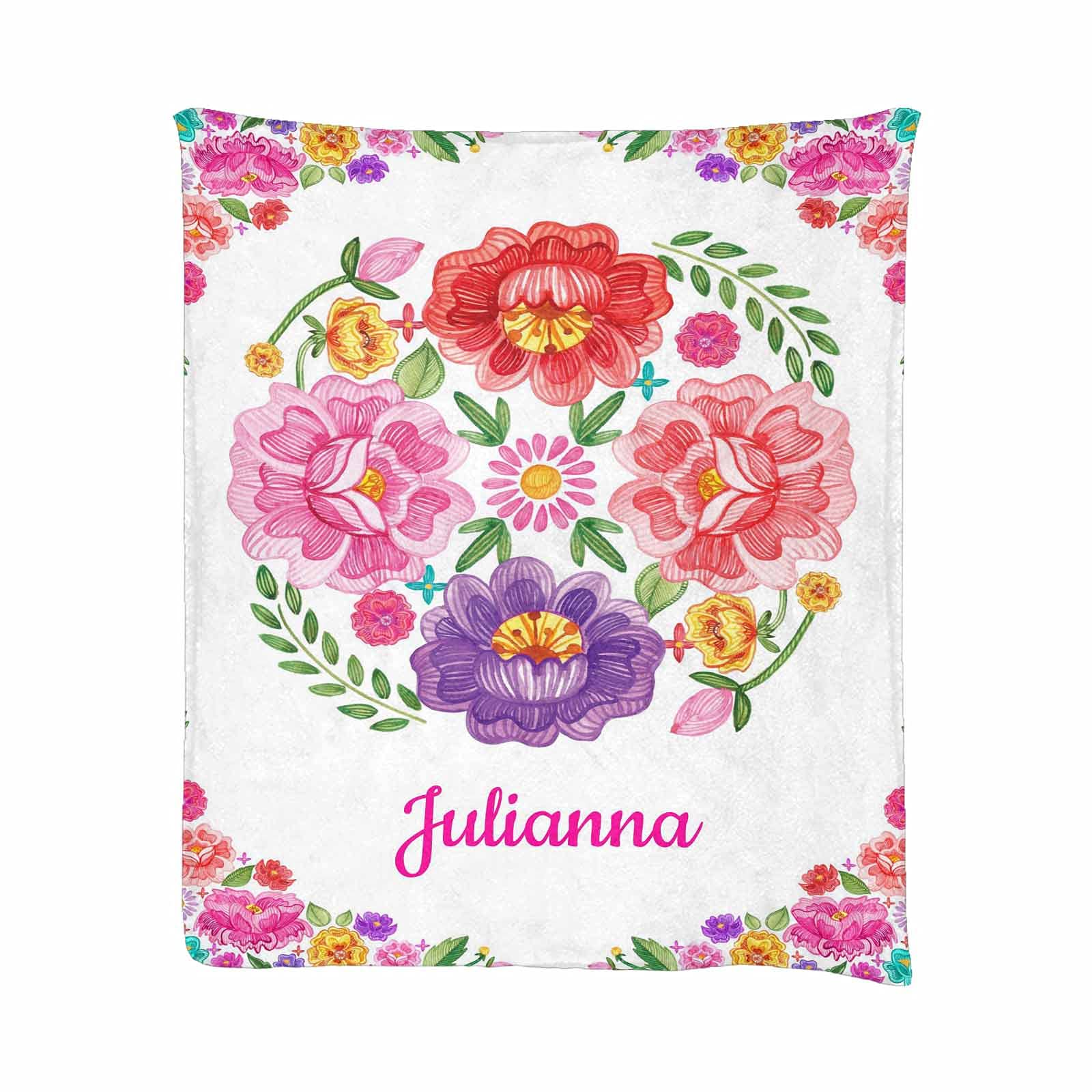 Personalized Custom Name Fleece Blanket with Colorful Flowers - Ultra Soft Micro Fleece Plush Throw Blanket 60x80 Inches - Perfect for Christmas Gifts, Cozy Home Decor, Bedroom & Sofa Use