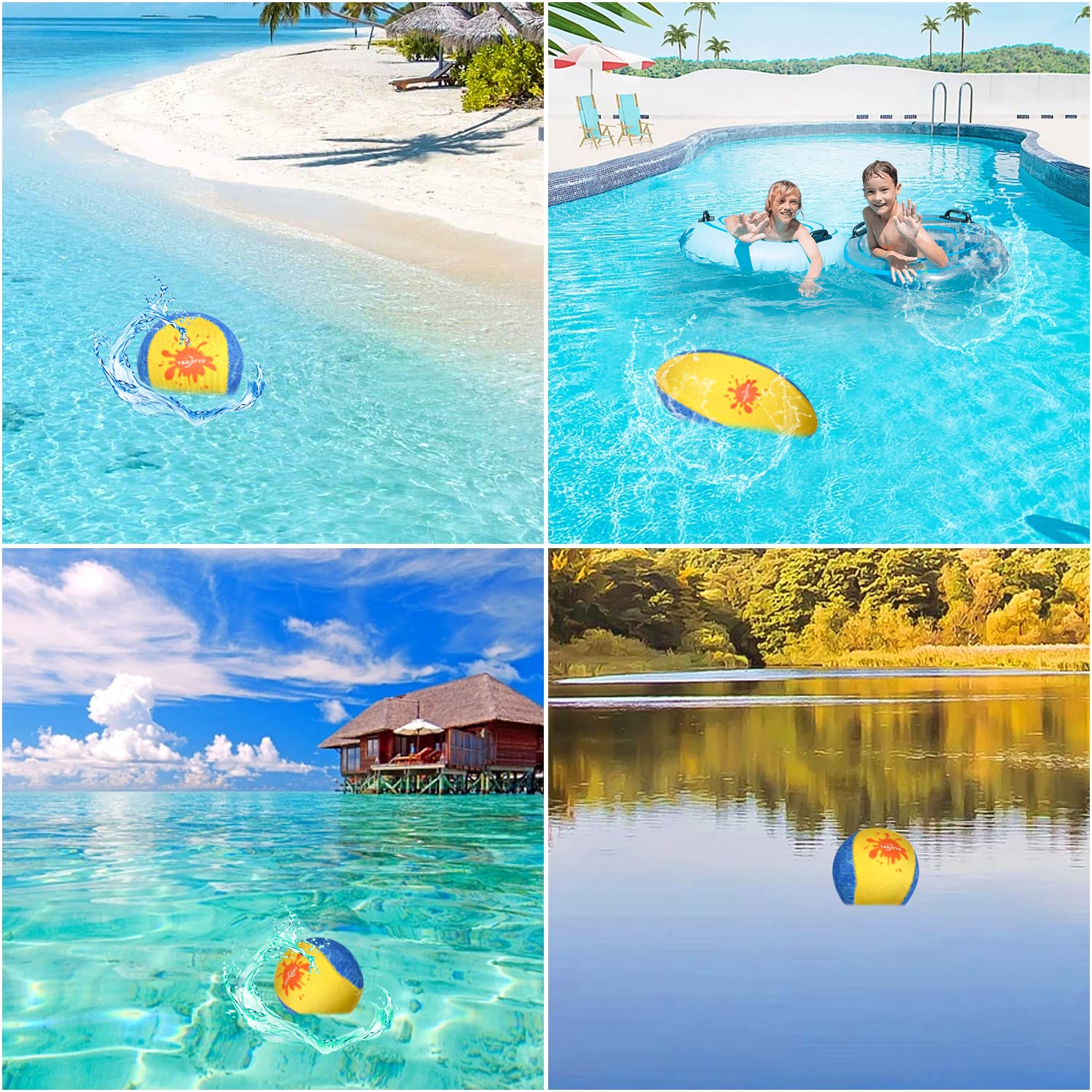 4 Pack Water Skip Balls - Soft & Durable TPR Material Beach Toys for Swimming Pools, Lakes & Ocean - Fun Outdoor Water Games for Kids & Adults - Perfect for Pool Parties, Beach Vacations & Summer Activities