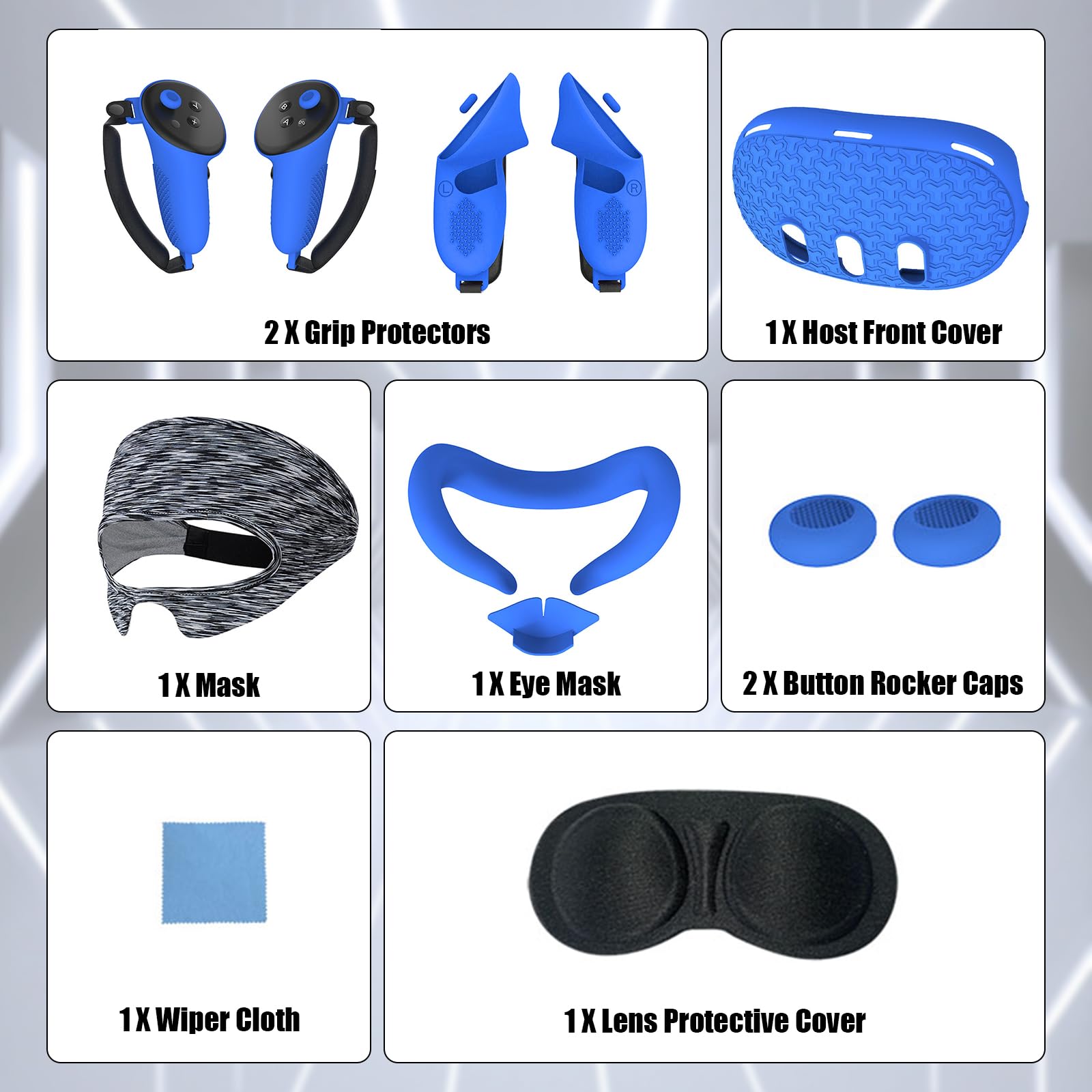 BIOSA 7-Piece Accessory Set for Meta Quest 3 - Protective Case, Anti-Slip Controller Grips, Anti-Scratch Lens Cover, Face Pad Cover, Sweatband & Headset Cover - Perfect for VR Gaming, Fitness & Entertainment