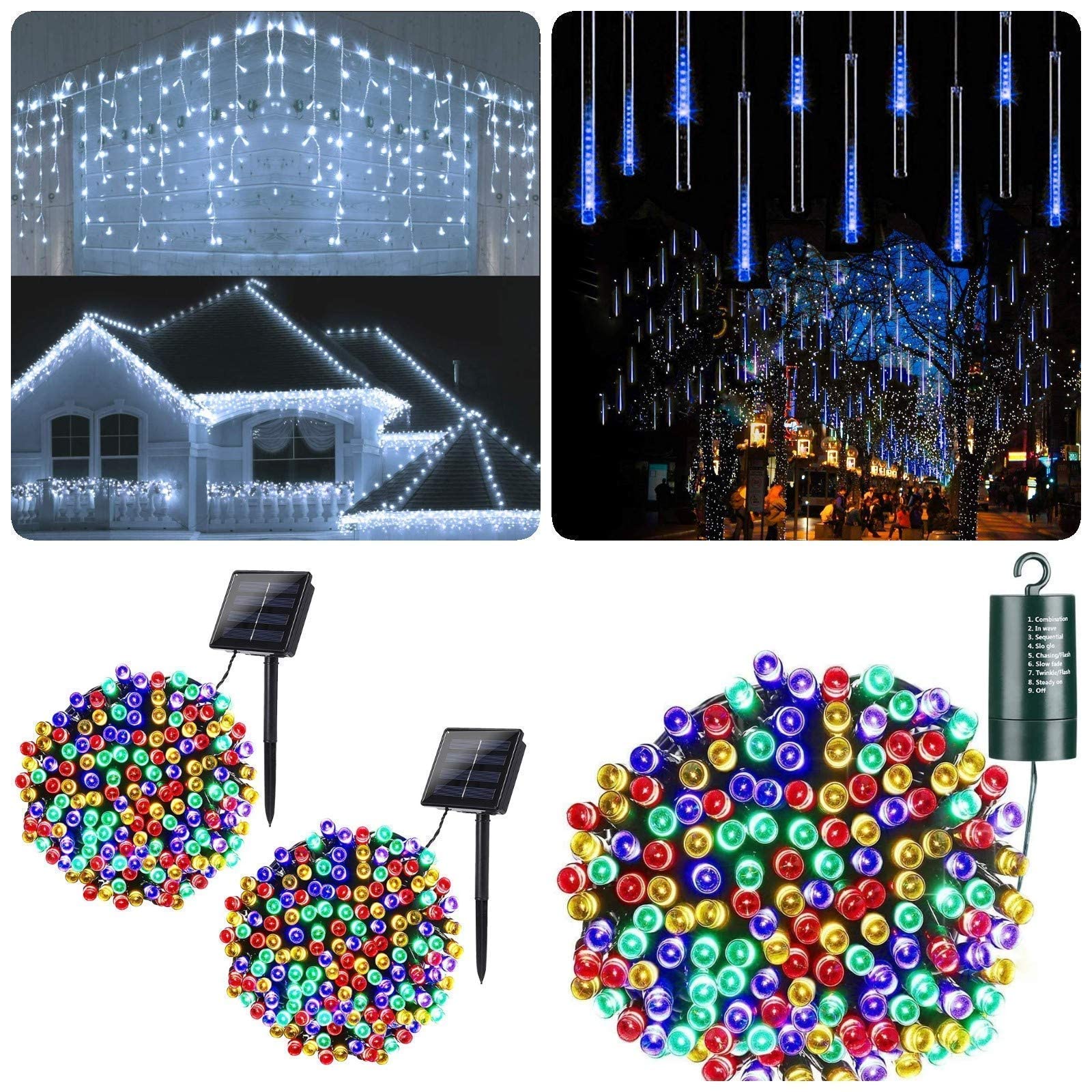 300 LED Icicle & 200 LED Battery Christmas Lights Bundle - for Holiday Decor