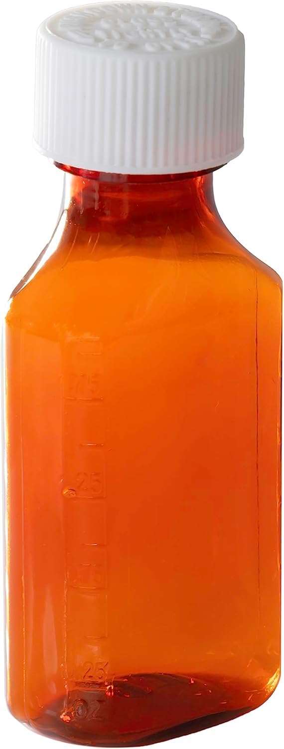 Child Resistant 2oz Empty Plastic Amber Medicine Bottles - Case of 100 Oval Prescription Dispensing Bottles with Safety Lids for Light-Sensitive Pharmacy Storage | Perfect for Home Medication Organization & Professional Pharmacy Use