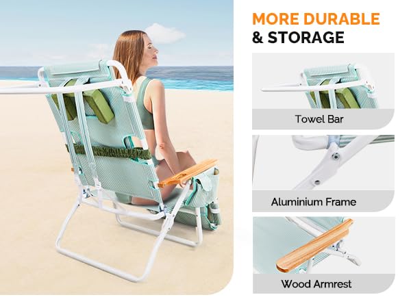 VINGLI Deluxe 3-in-1 Beach Chair with Face Hole - Portable Reclining Lounge Chair with Footrest, Cup Holder & Storage Bag - Perfect for Beach, Poolside, Camping & Backyard Relaxation