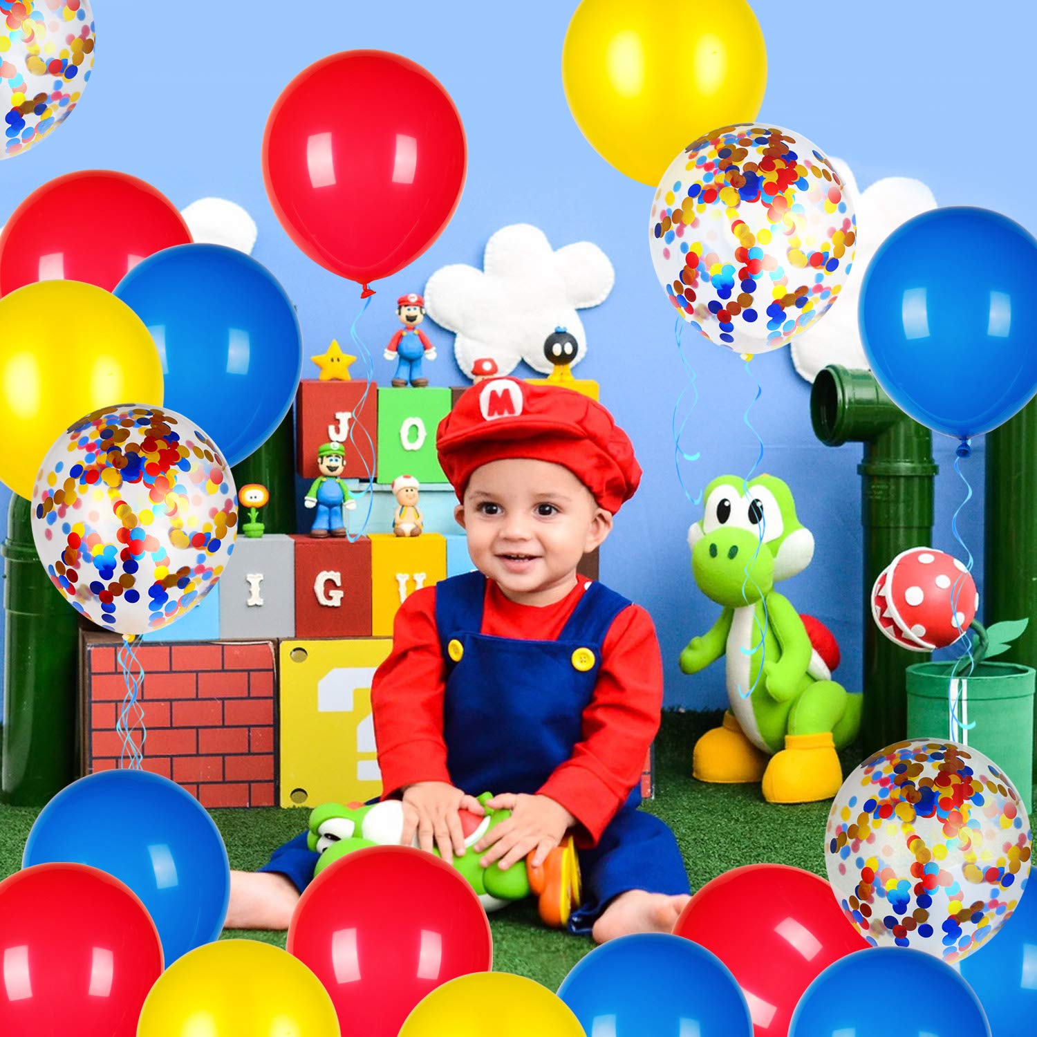 80 Pack Red Yellow Blue Confetti Latex Balloons - Paw Patrol Party Decorations, Carnival Circus Birthday Supplies for Kids, Baby Showers & Festive Events