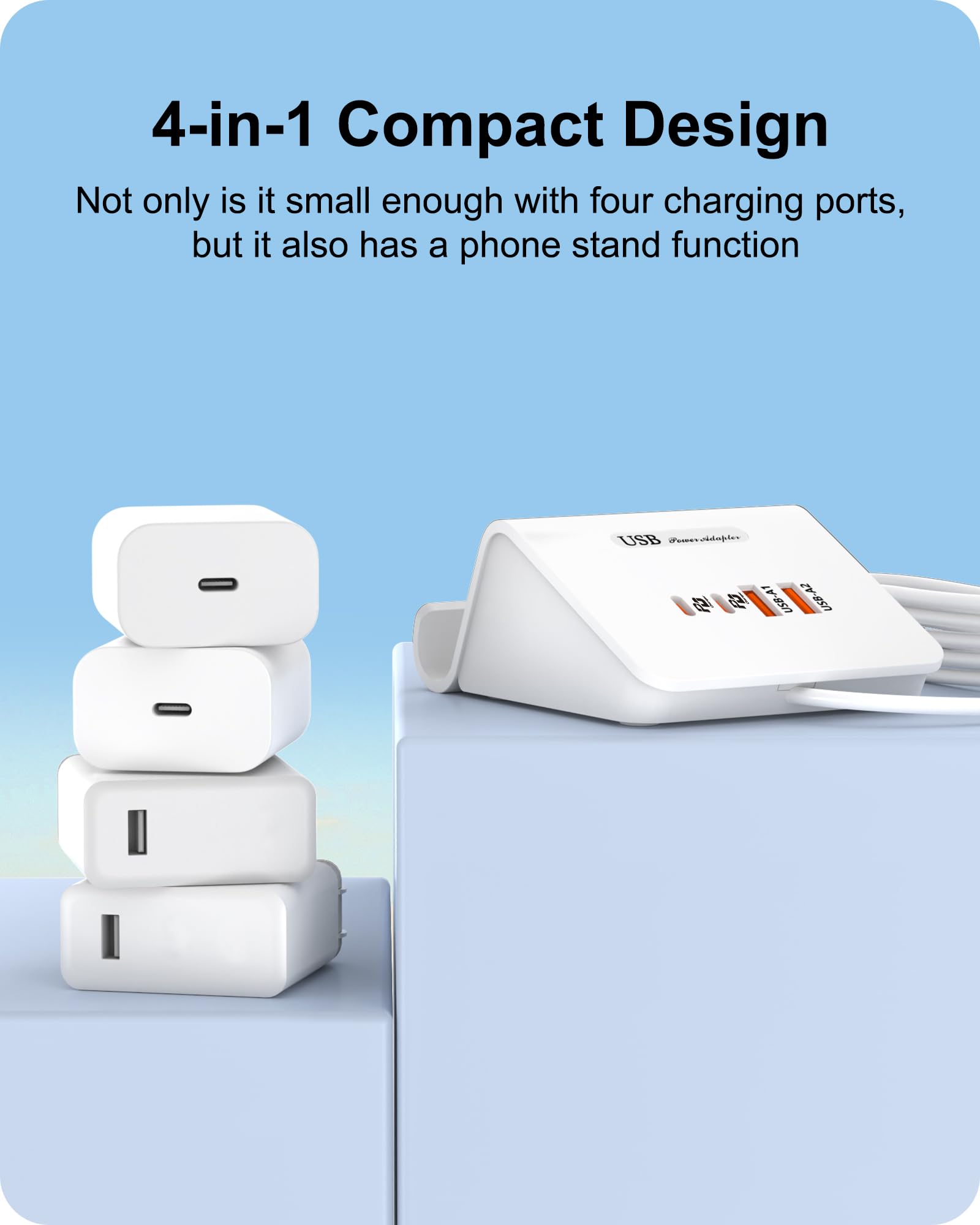 25W Fast USB C Charger Block - 4 Port Multiple USB Charging Station with 2 USB-A & 2 USB-C Ports - Compatible with iPhone 14/13/12, Samsung Galaxy S23/S22/S21 - Perfect for Home, Office & Travel (White)