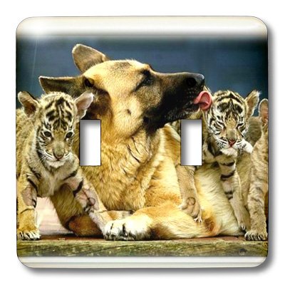 3D German Shepherd Licking Tiger Kitten Light Switch Cover - Unique Animal Photography Wall Plate for Home Decor, Living Room, Bedroom, Office