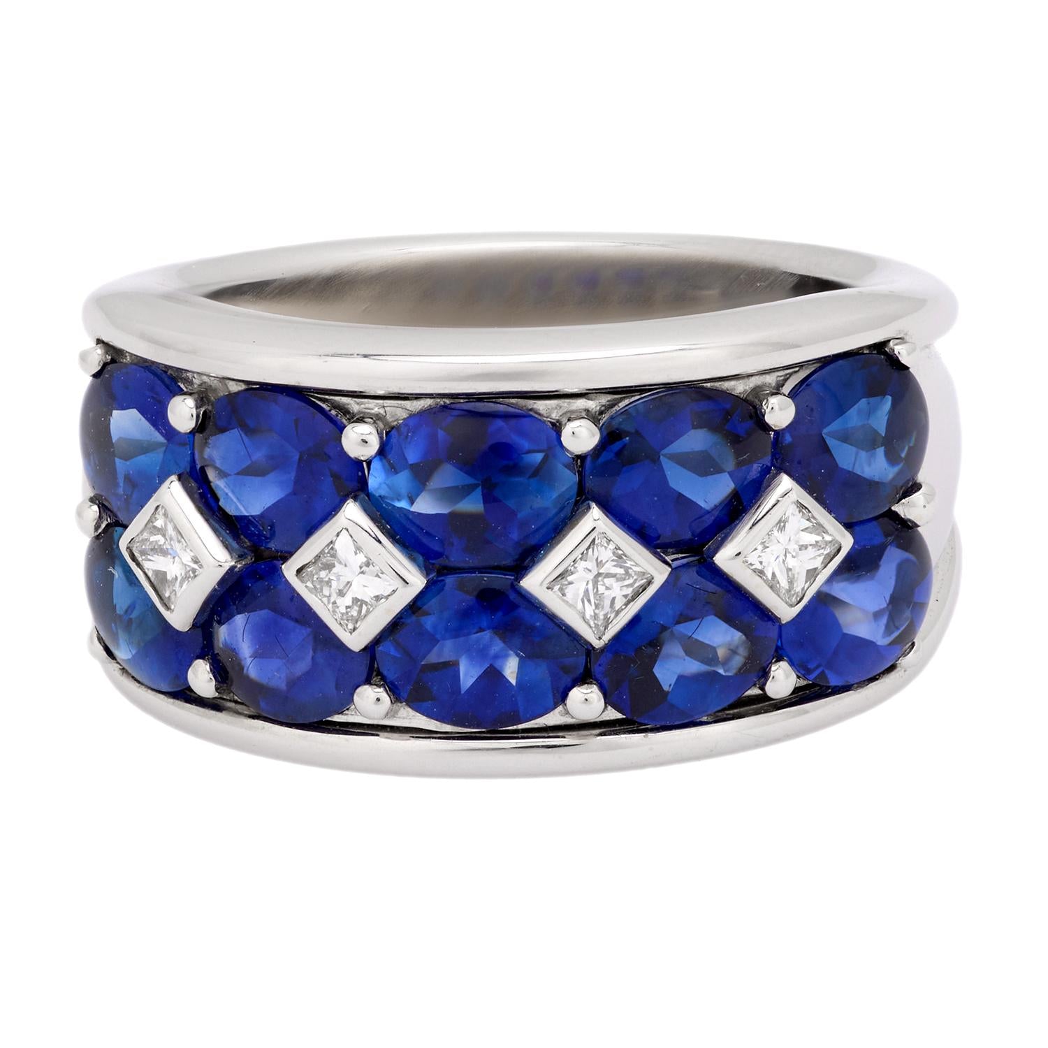 18K Gold Sapphire and Diamond Half Eternity Band Ring for Women - Elegant Wedding, Engagement, or Anniversary Jewelry Gift