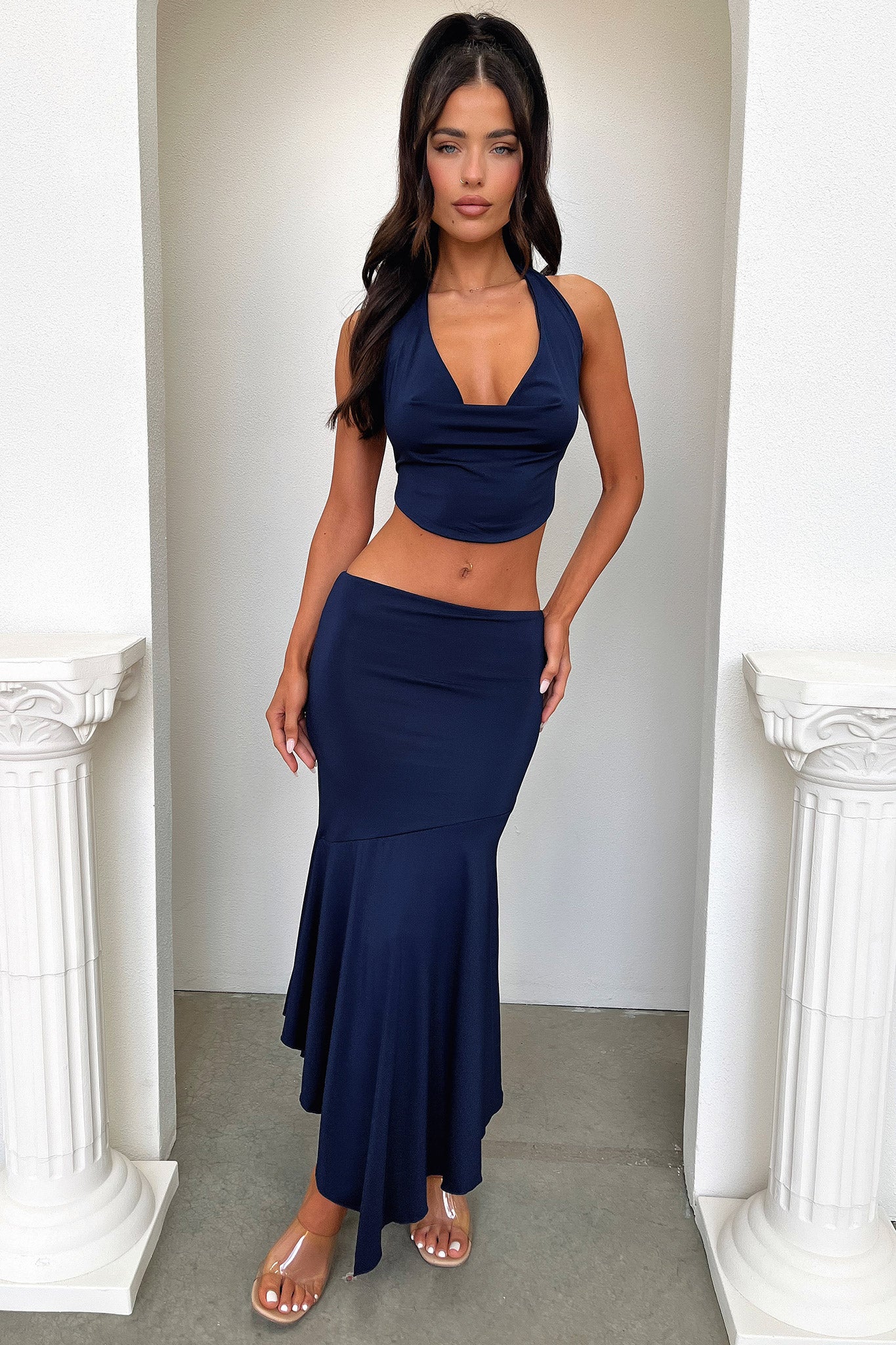 Aida Maxi Skirt for Women - Navy Blue Flowy Long Skirt with Elastic Waist | Perfect for Beach, Vacation & Summer Outfits
