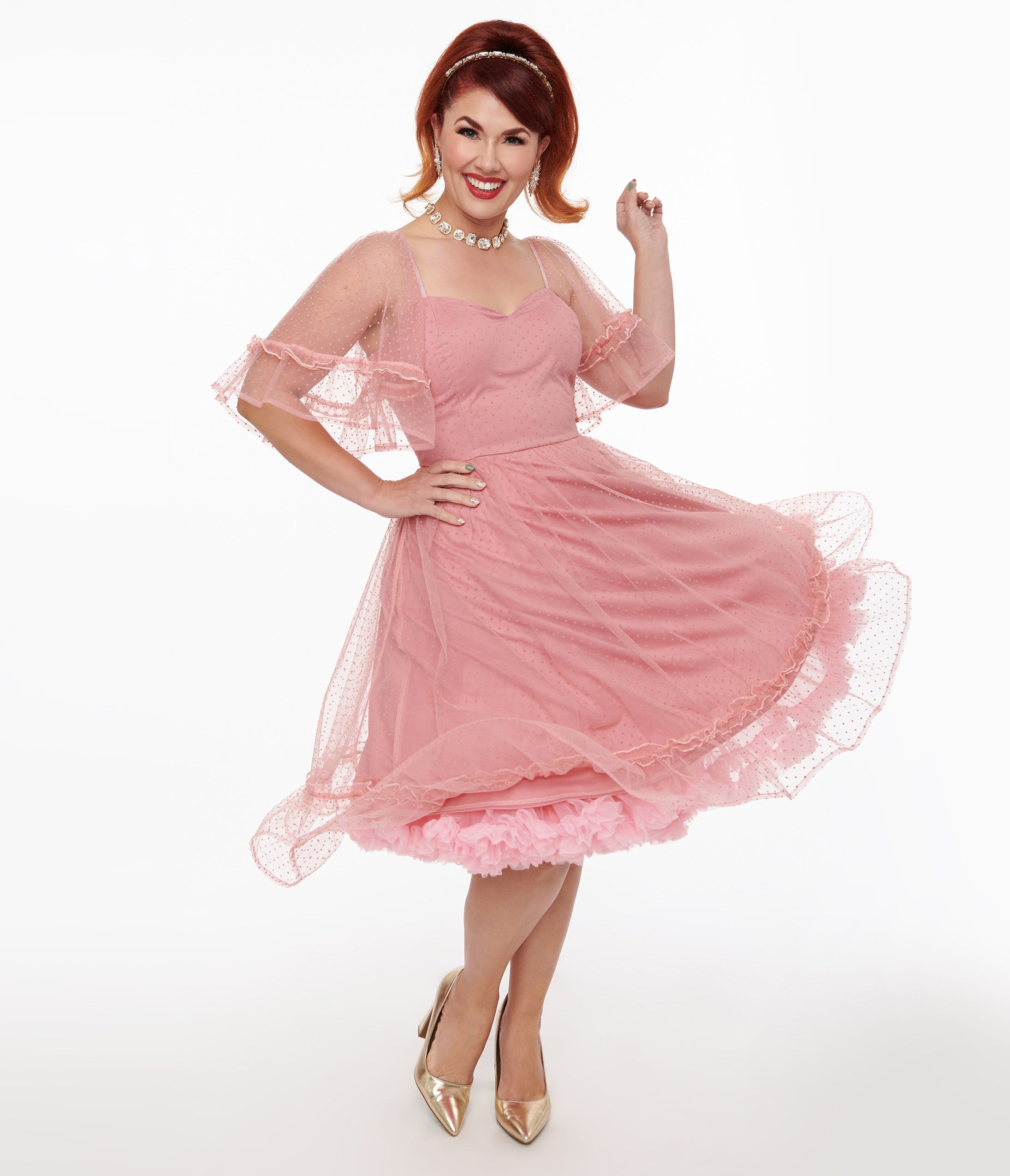 Vintage 1950s Rose Ruffle Sweetheart Swing Dress - Retro Pinup Style for Parties, Weddings & Special Occasions