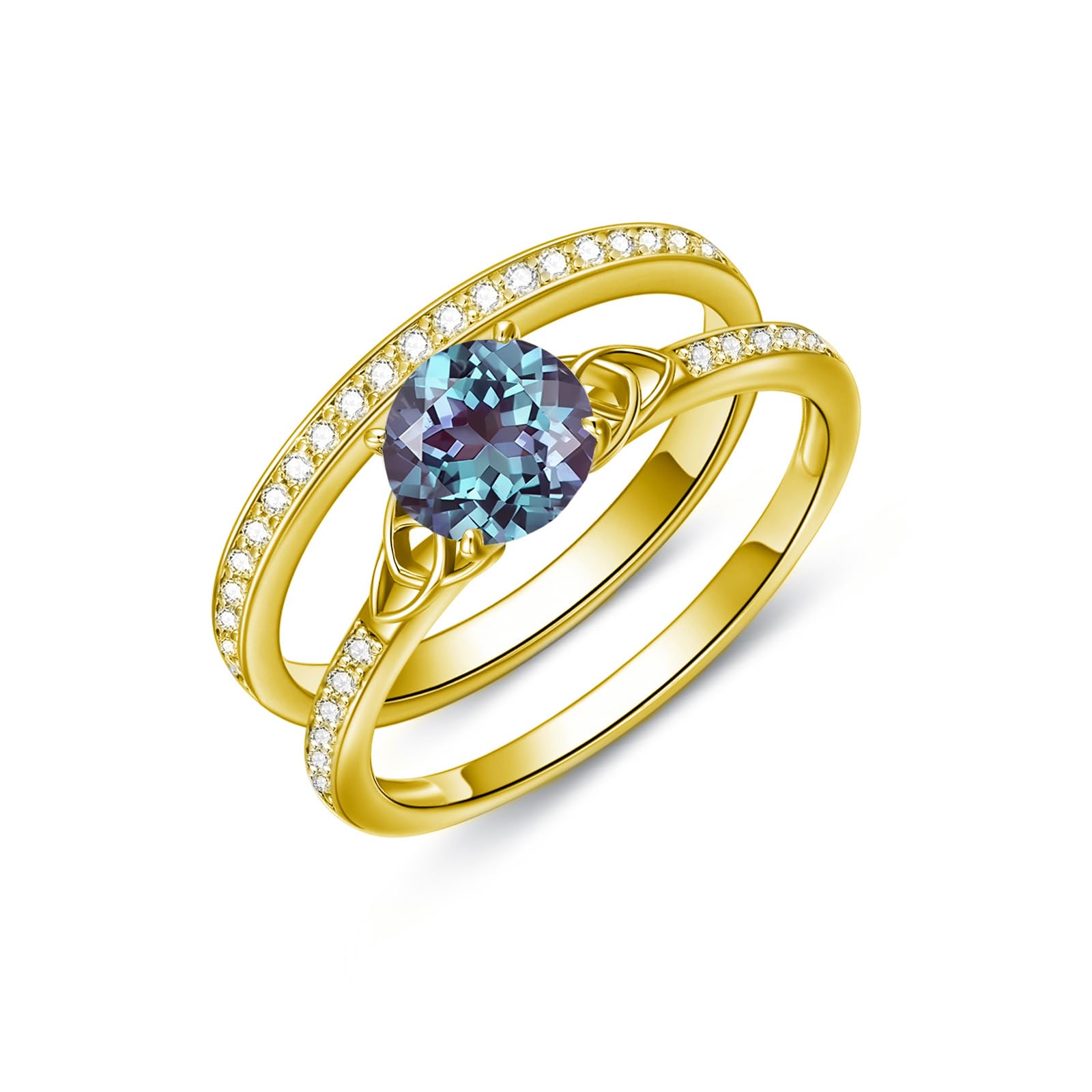 10K 14K 18K Solid Gold Gemstone Engagement Ring Set for Women - Celtic Wedding Band, Anniversary & Promise Rings for Her | Perfect for Bridal, Proposals & Special Occasions