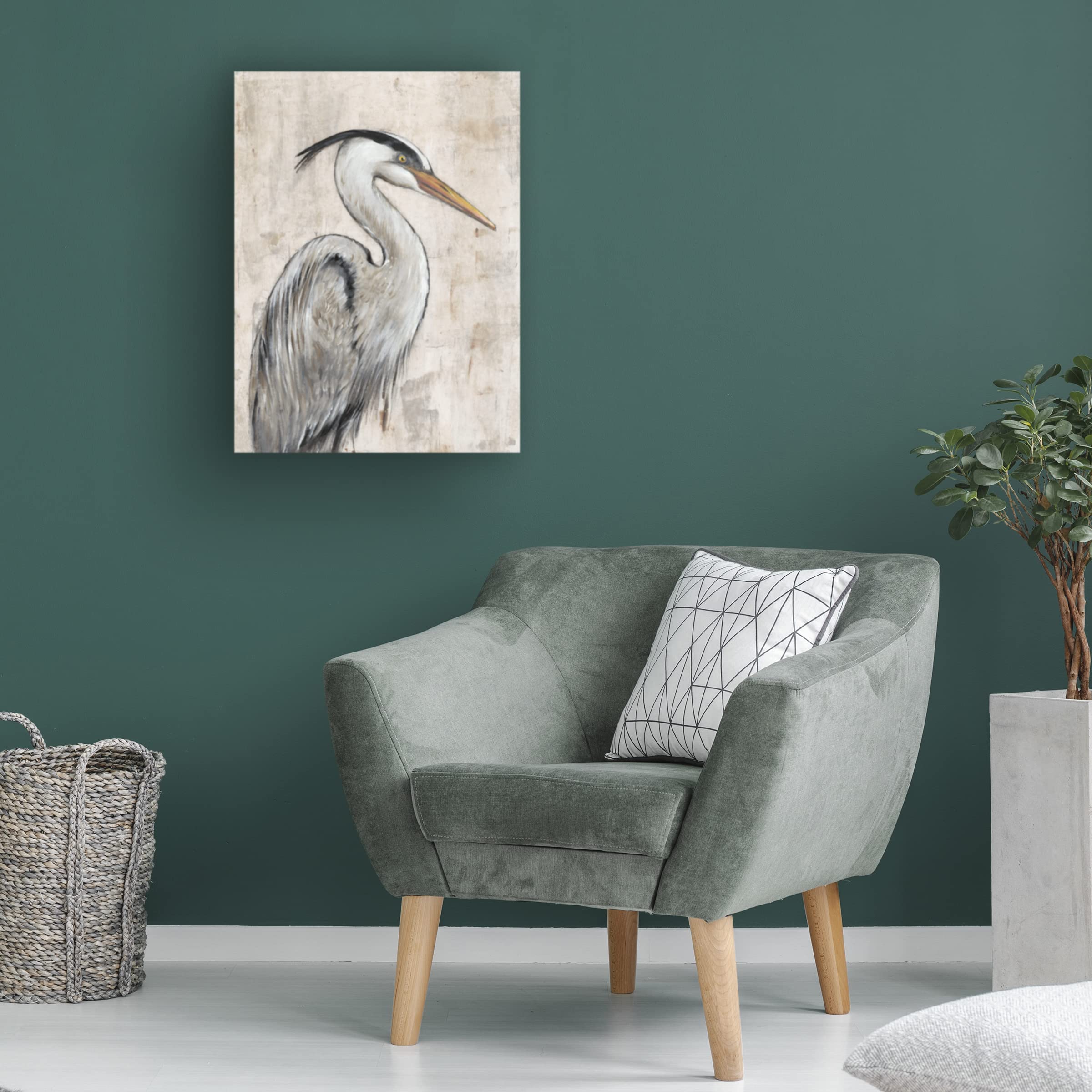 Tim O'Toole Grey Heron I Canvas Wall Art Print - Wildlife Bird Painting for Living Room, Bedroom & Office Decor