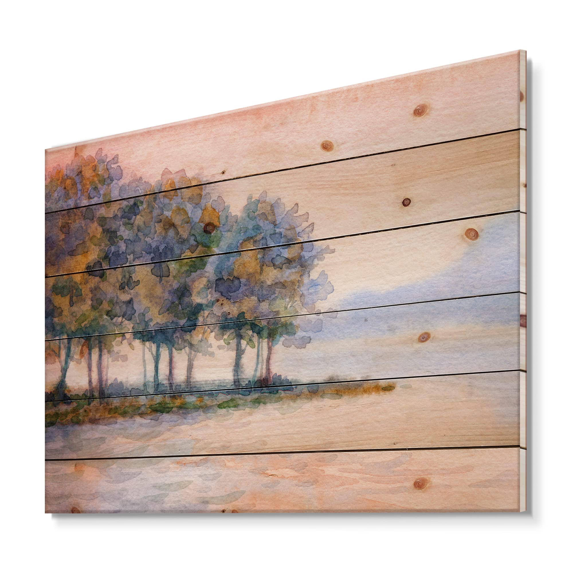 DesignQ Sunset Over The Lake II - Traditional Wood Wall Art Decor, Beige Landscape Painting on Natural Pine Wood Panel - Perfect for Living Room, Bedroom & Office Wall Decoration