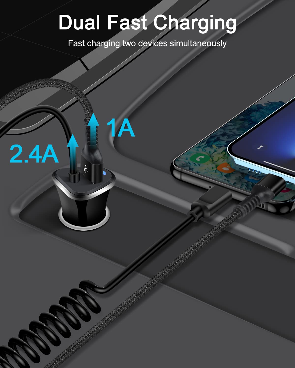 AILKIN Fast USB C Car Charger for Samsung Galaxy S24 Ultra/A55/A15/Z Fold/Flip 6 & iPhone 16 Pro/16 Pro Max/15 Plus - Dual Port Cigarette Lighter Adapter with Quick Charge - Perfect for Road Trips & Daily Commuting
