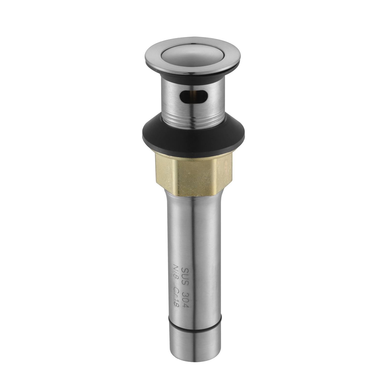 PARLOS Pop-Up Sink Drain Stopper with Overflow - Brushed Nickel Bathroom Sink Strainer for Vessel & Drop-In Sinks - Perfect for Modern Bathrooms & Vanities (Model 2104702)