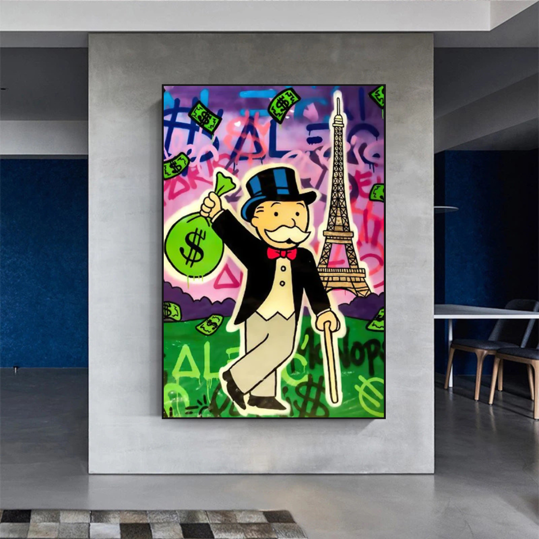 Alec Monopoly Eiffel Tower Canvas Art Print - Modern Pop Art Wall Decor for Living Room, Bedroom & Office
