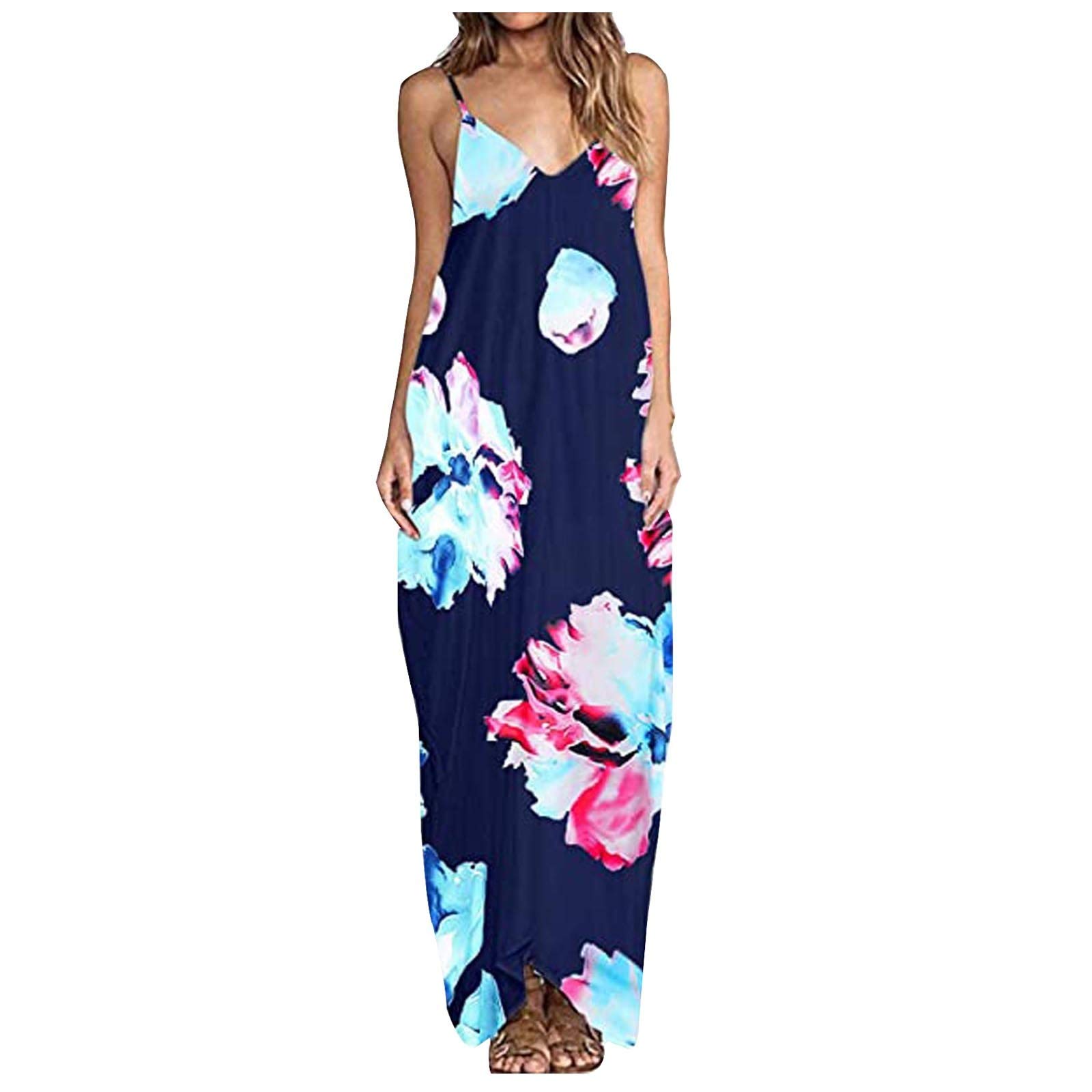 Xiloccer Women's Floral Print Maxi Dress - V Neck Casual Summer Sundress for Beach, Vacation & Holiday Wear | Lightweight & Comfortable Long Dress